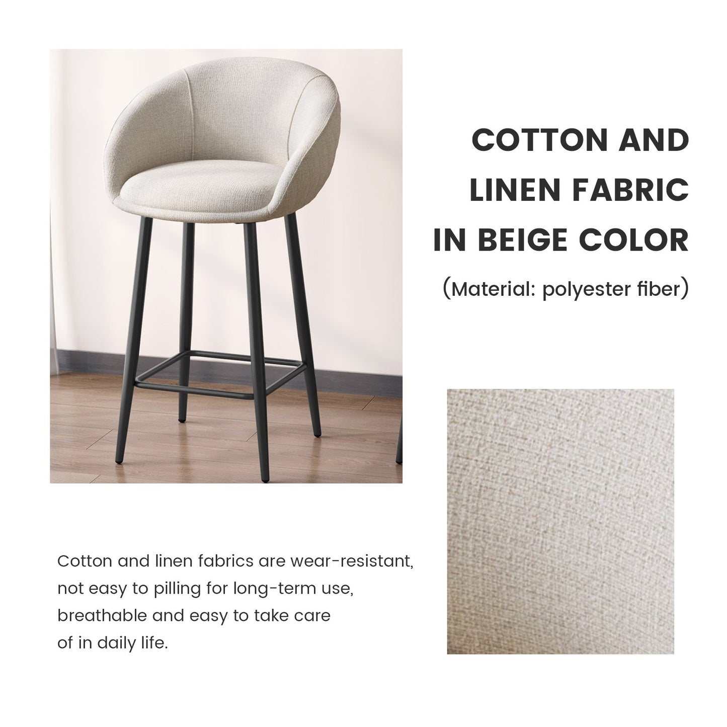Guyii 2-Pack Counter Stools Set, 35.43" H Linen Fabric Bar Chairs