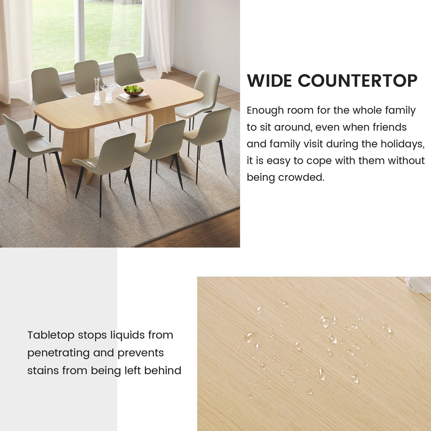 Guyii 70.8" Rectangular Dining Table Set with 4-8 Upholstered Chairs, Modern Farmhouse Kitchen & Dining Room Table for 4-8 People