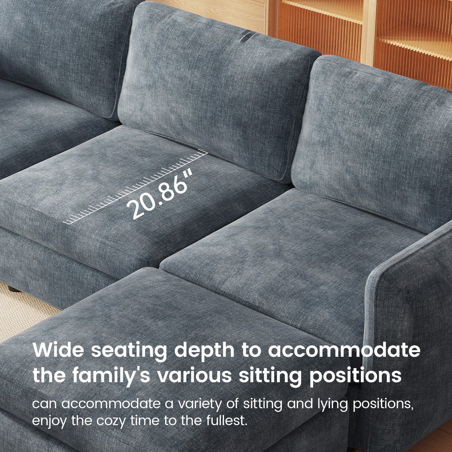 Guyii Oversized U-Shaped Modular Sectional Sofa with Storage Ottomans, 5-9 Seater Couch for Living Room, Blue Fabric, Easy Assembly