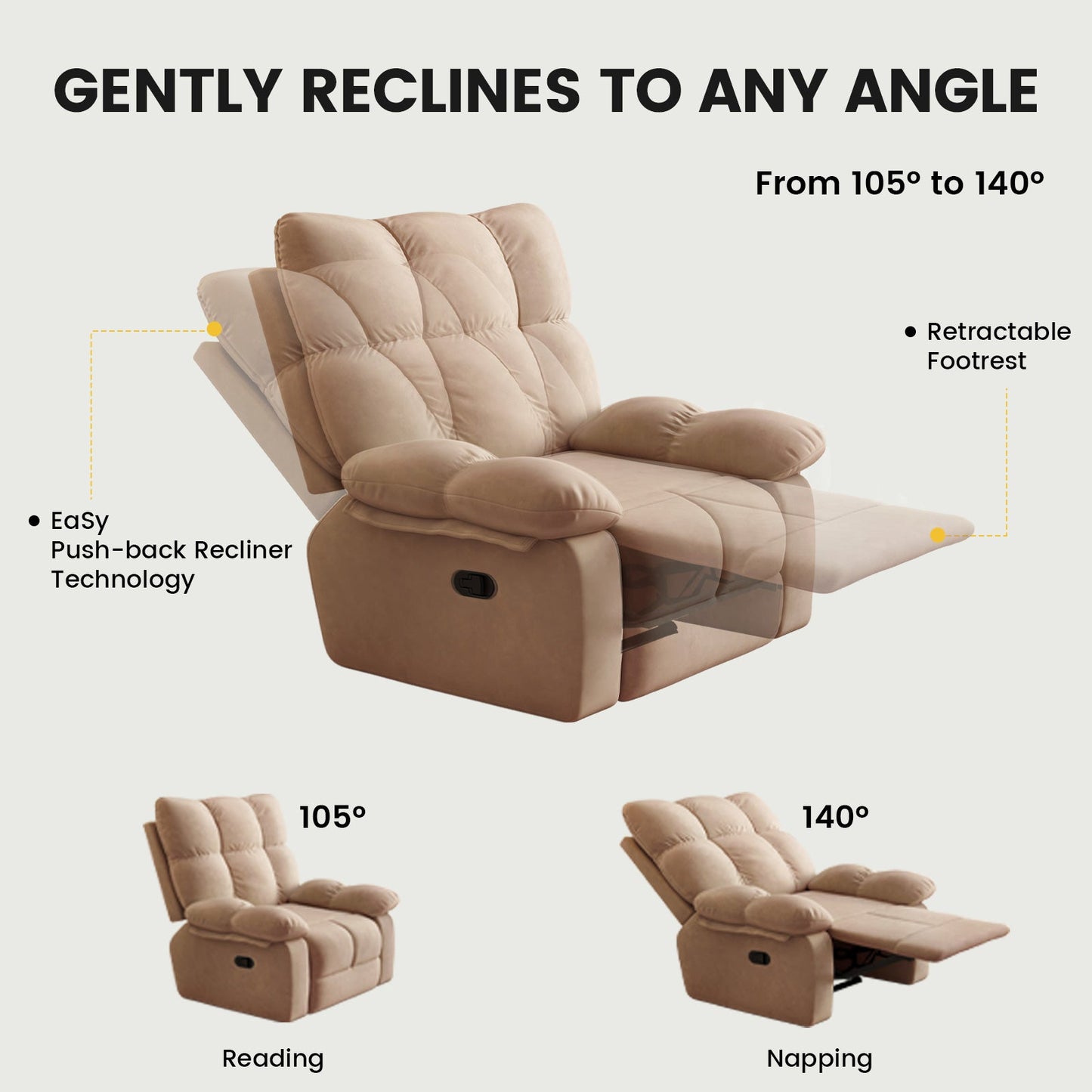Guyii Multi-Functional Single Sofa Chair, Overstuffed Manual Recliner Chair
