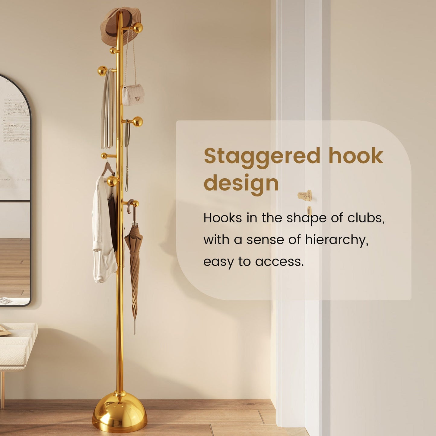 Guyii Gold Metal Coat or Hat Rack Stand Freestanding, with Metal Base