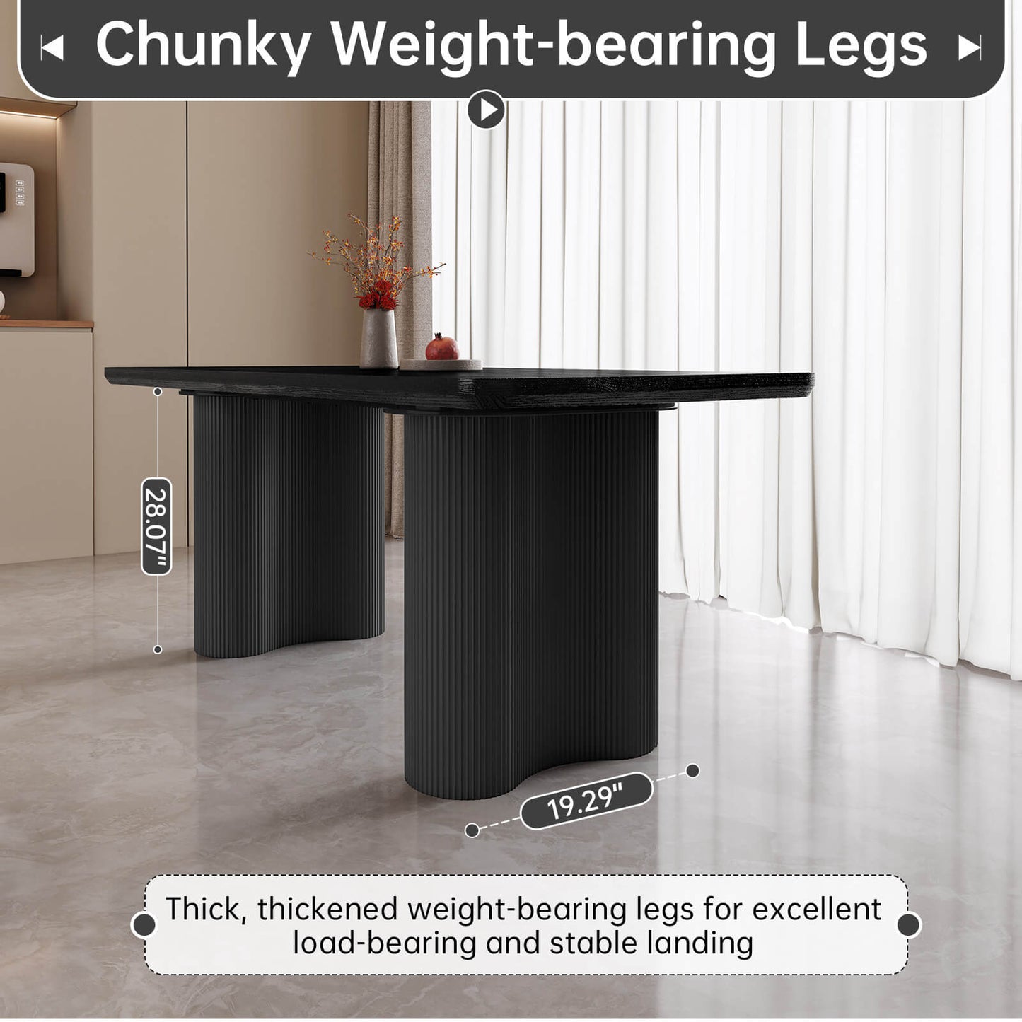 Guyii 62.99" Black Rectangular Dining Table Set with 6 Chairs, Modern Kitchen Table Set