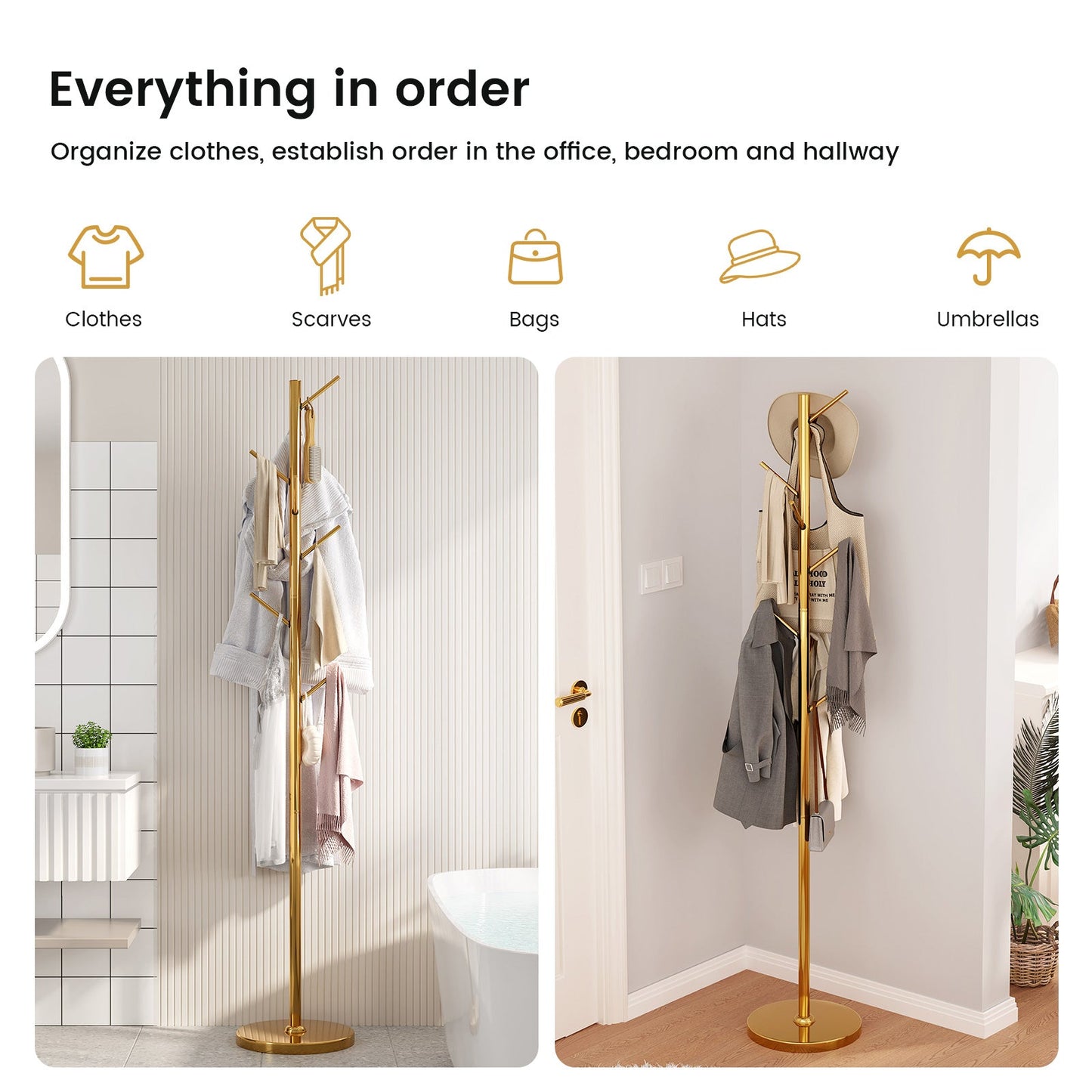 Guyii Metal Coat Rack with 8 Hooks, Modern Tree Branch Style Stand for Coats, Hats, Scarves