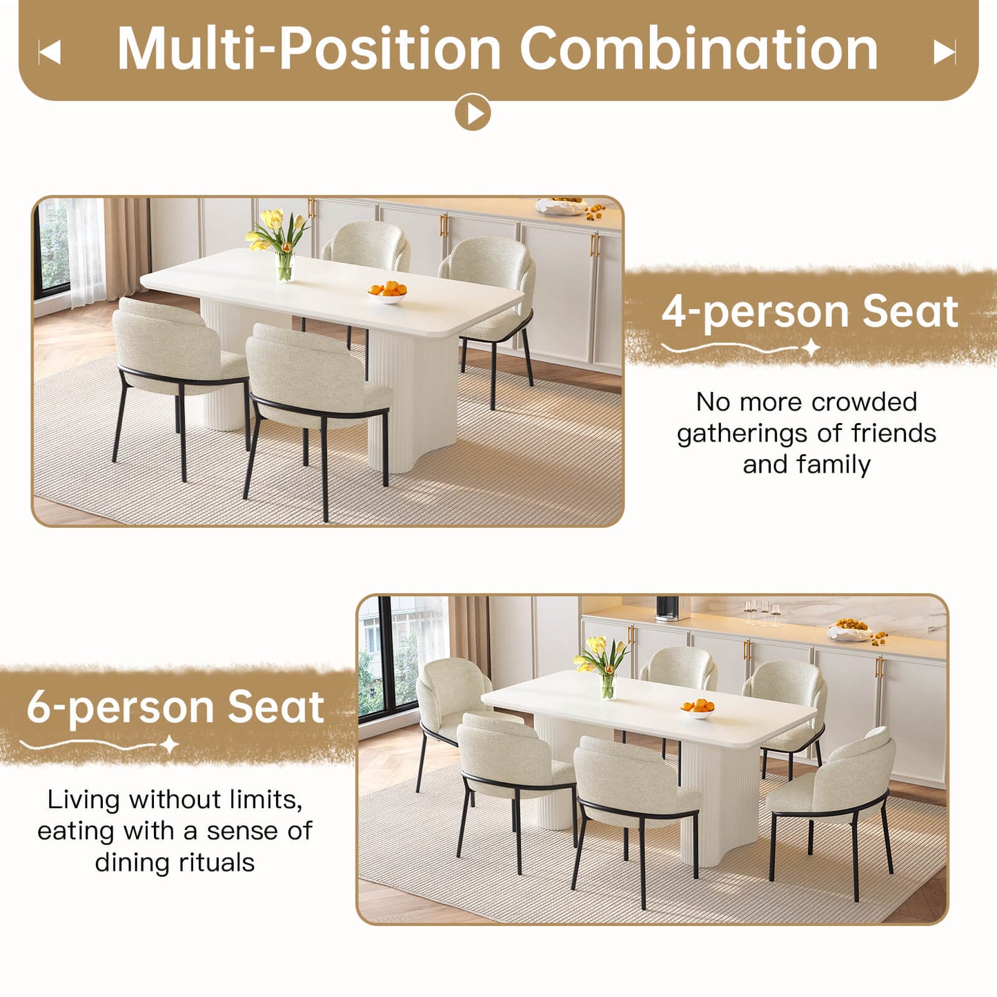 Guyii White Dining Table Set, Modern Rectangular Kitchen Table with 4-8 Chairs