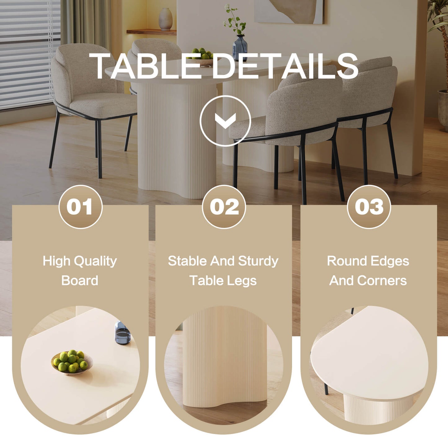 Guyii 55.11" White Oval Dining Table, Modern Kitchen Table for 6 People