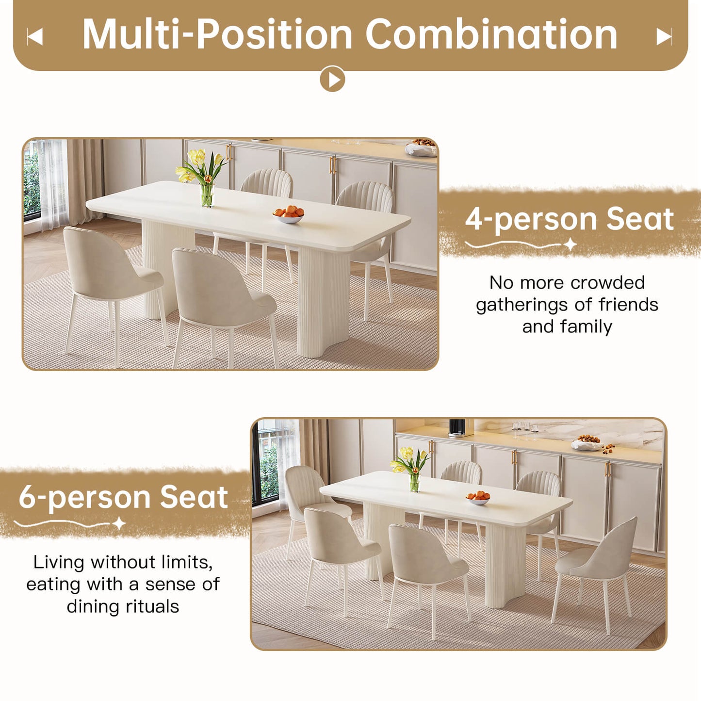 Guyii 62.99" White Rectangular Dining Table Set with 4 Chairs, Modern Kitchen Table Set