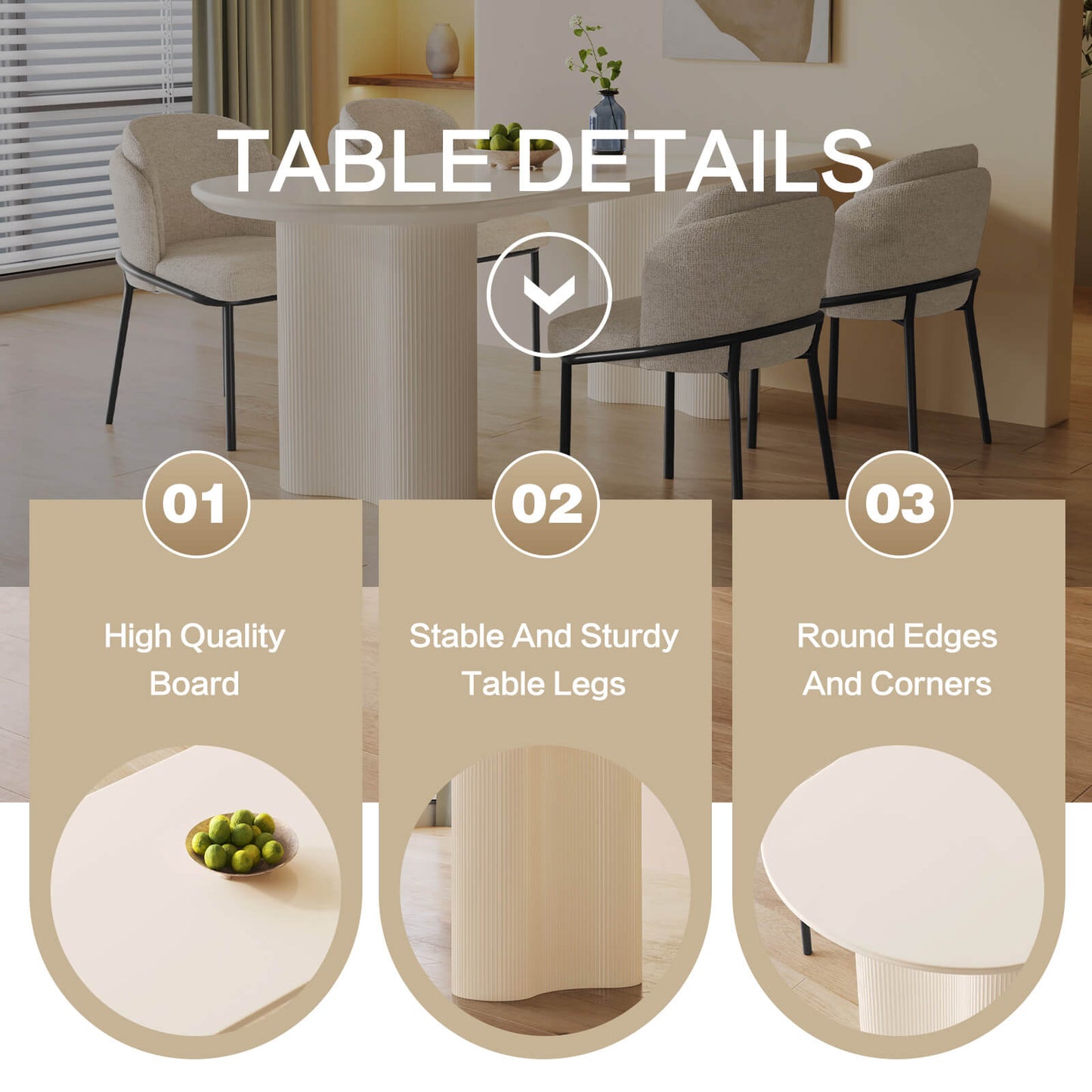 Guyii 70.86" White Oval Dining Table, Modern Kitchen Table for 6 People