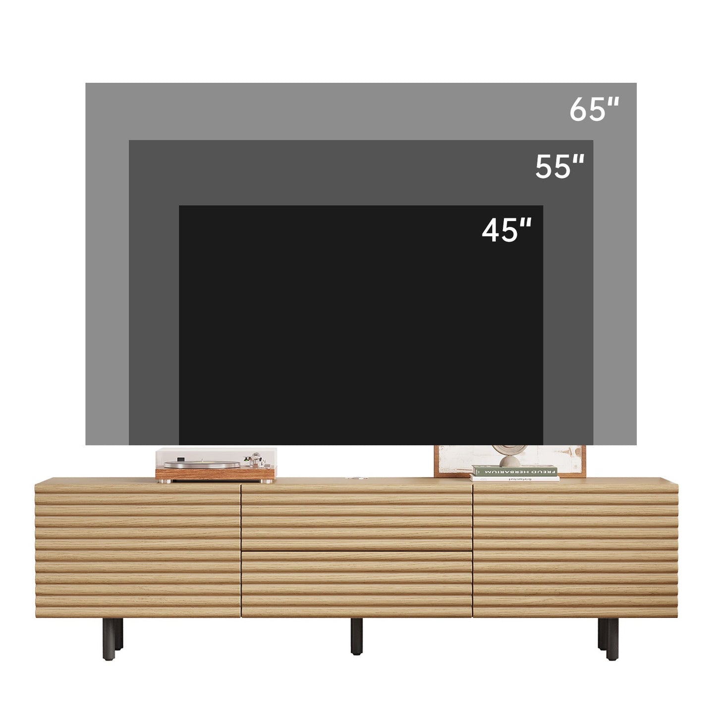Guyii Modern TV Stand – Wood Color TV Cabinet with 2 Cabinets and 2 Storage Drawers for Living Room, Bedroom, and Home Entertainment