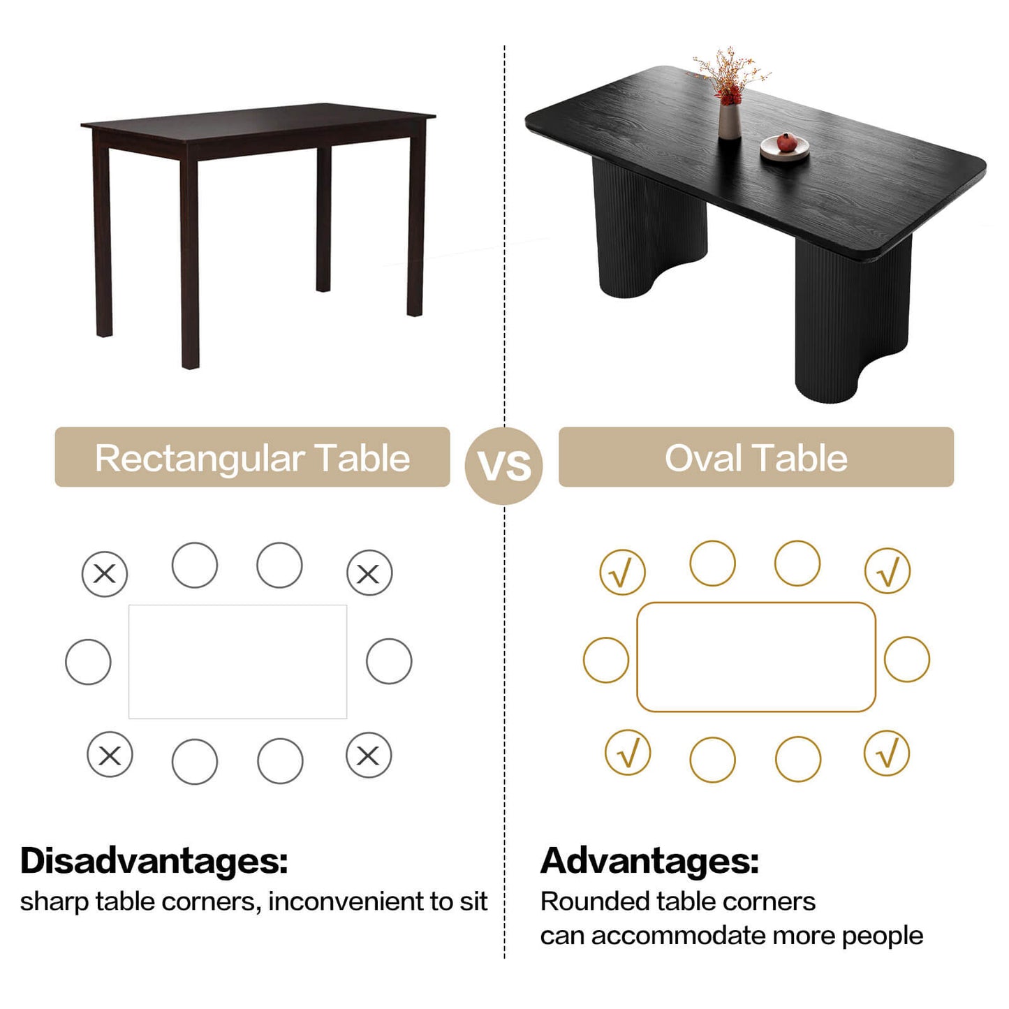 Guyii 62.99" Black Rectangular Dining Table Set with 6 Chairs, Modern Kitchen Table Set