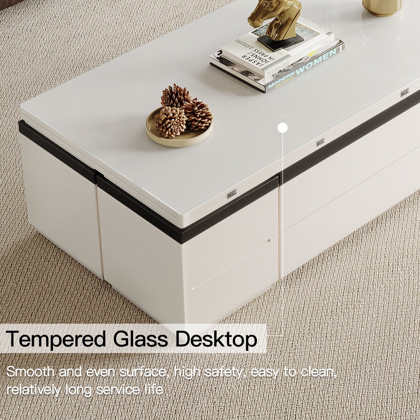 Guyii Extendable Coffee Table with 4 Storage Stools, Multifunctional Lift Top Folding Dining Table for Living Room|G520-UK