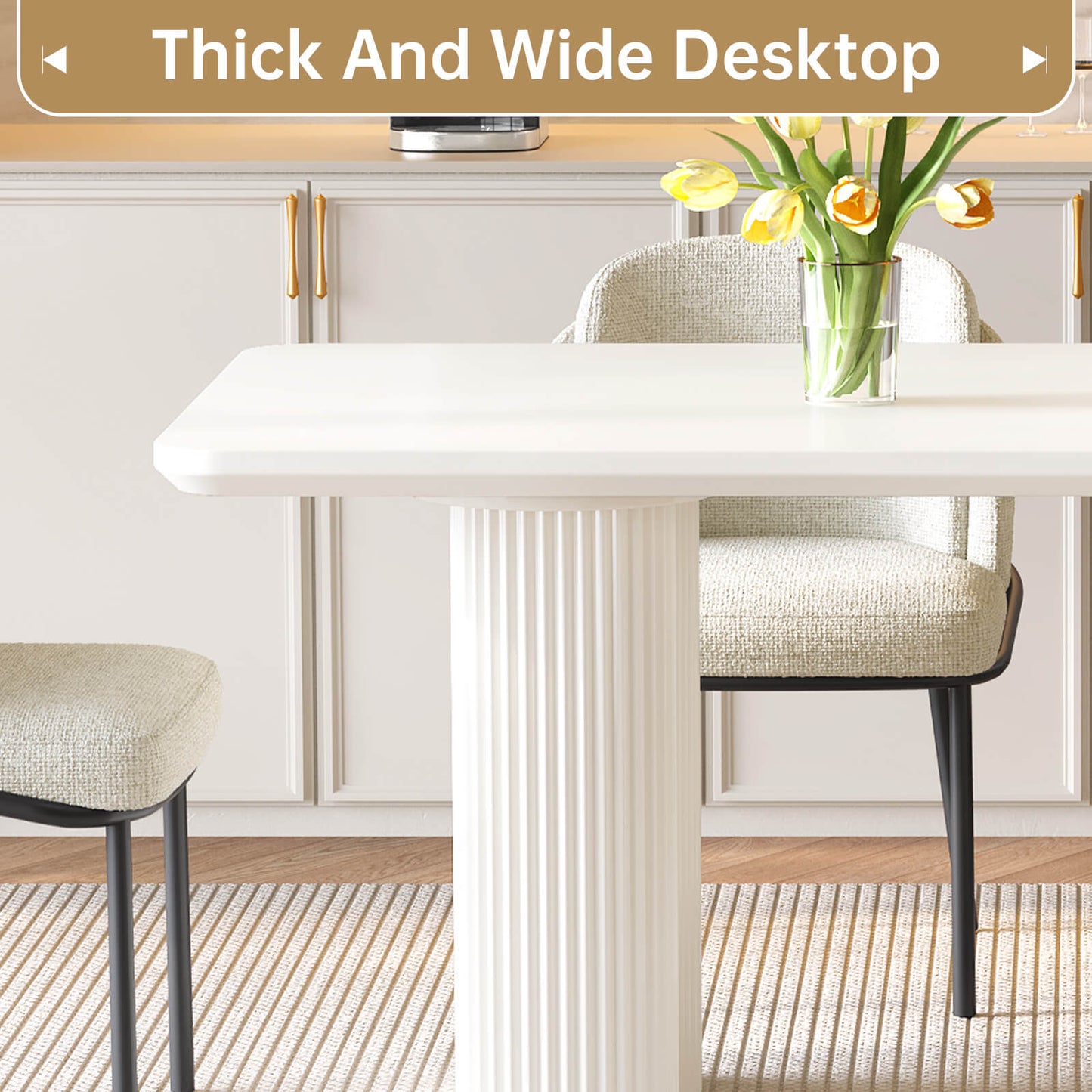Guyii White Dining Table Set, Modern Rectangular Kitchen Table with 4-8 Chairs