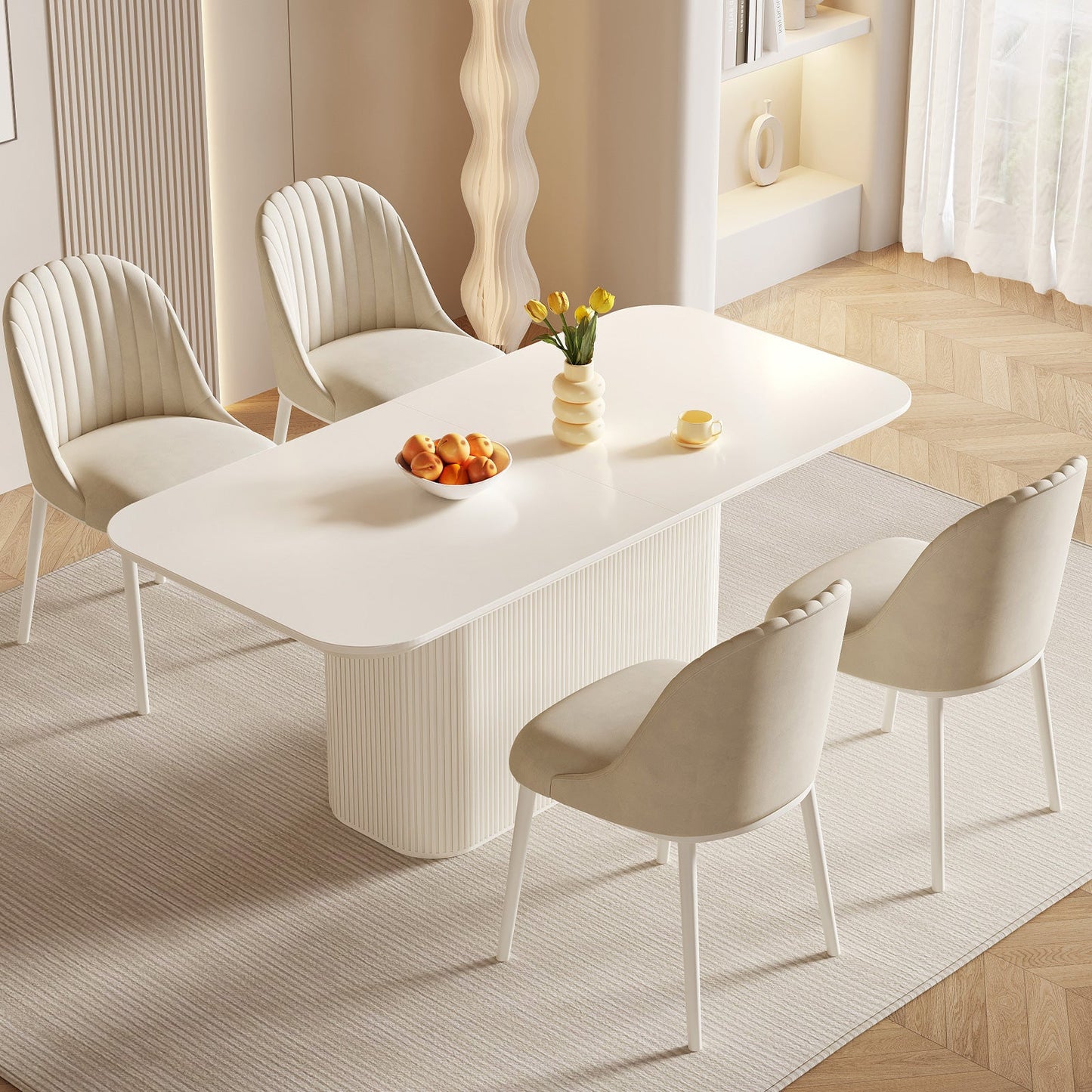 Guyii 63.5" Rectangular Dining Table – Cream White Modern Table for 4–6 People, Table Only
