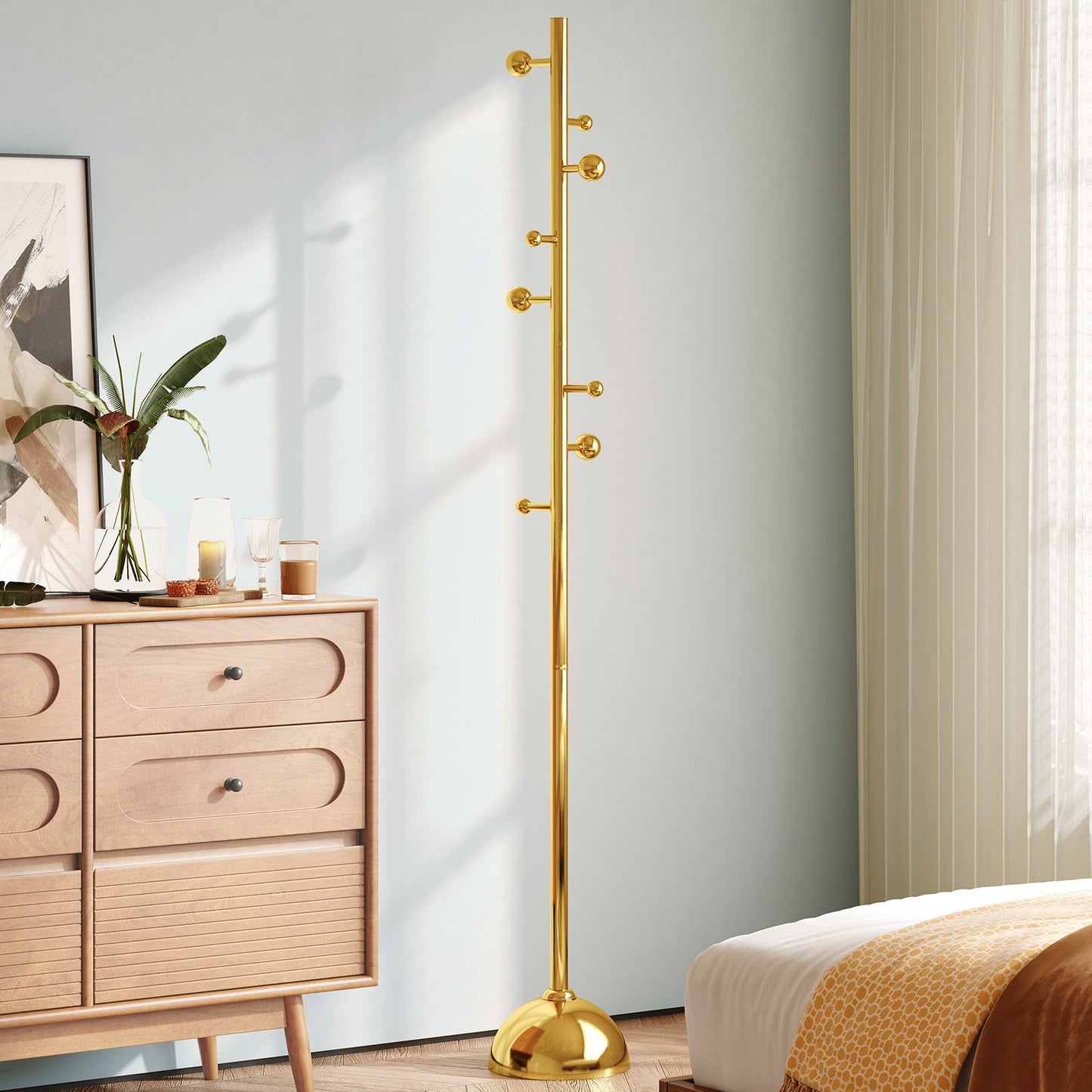 Guyii Gold Metal Coat or Hat Rack Stand Freestanding, with Metal Base