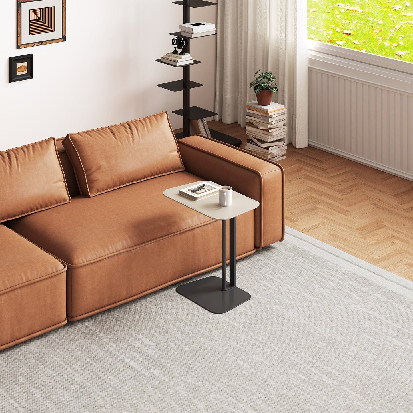 Guyii Modern Minimalist Rectangular Side Table, Space-Saving End Table