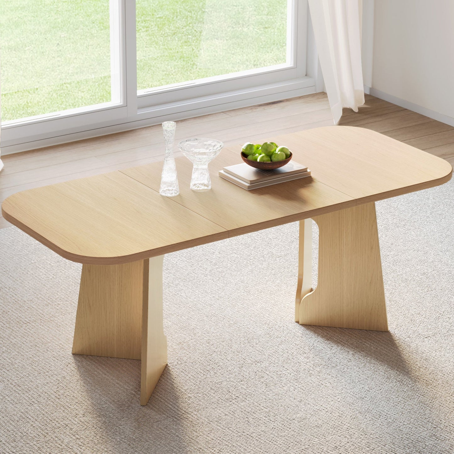 Guyii 70.8" Rectangular Dining Table, Modern Farmhouse Wooden Kitchen & Dining Room Table for 4-6 People