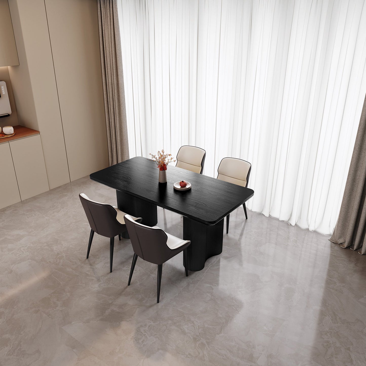 Guyii 62.99" Black Rectangular Dining Table Set with 4 Chairs, Modern Kitchen Table Set