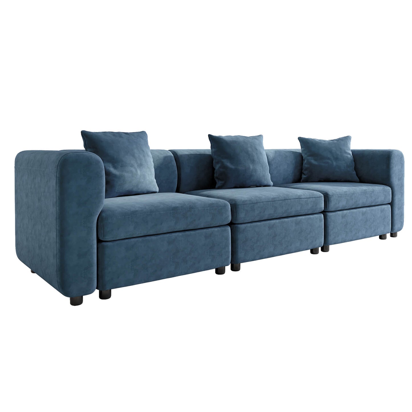 Guyii Blue Velvet Sectional Sofa, Modern Oversized 3-Seat Couch with 3 Pillows