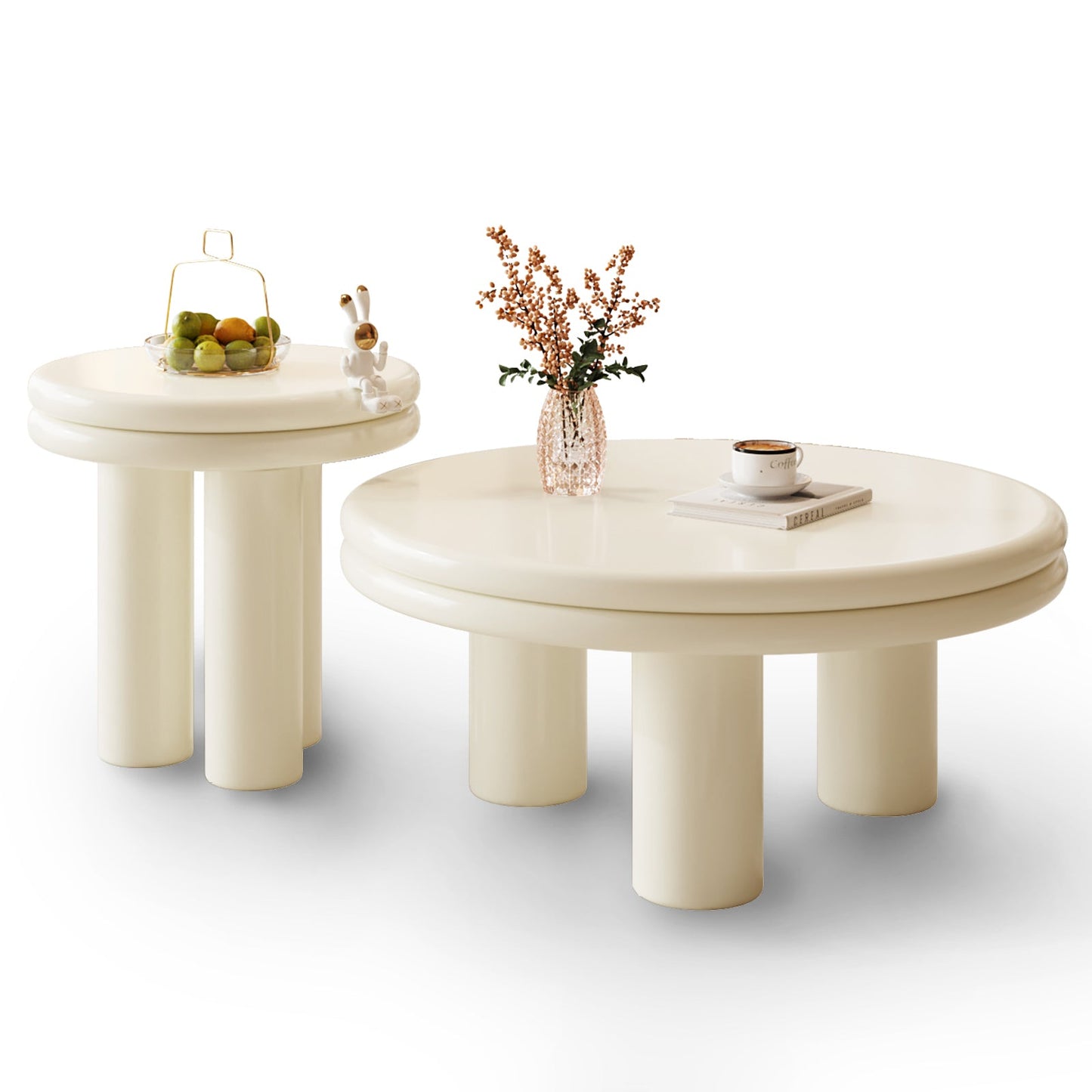 Guyii Modern Nesting Coffee Table, Round Coffee Table Set L1642-UK