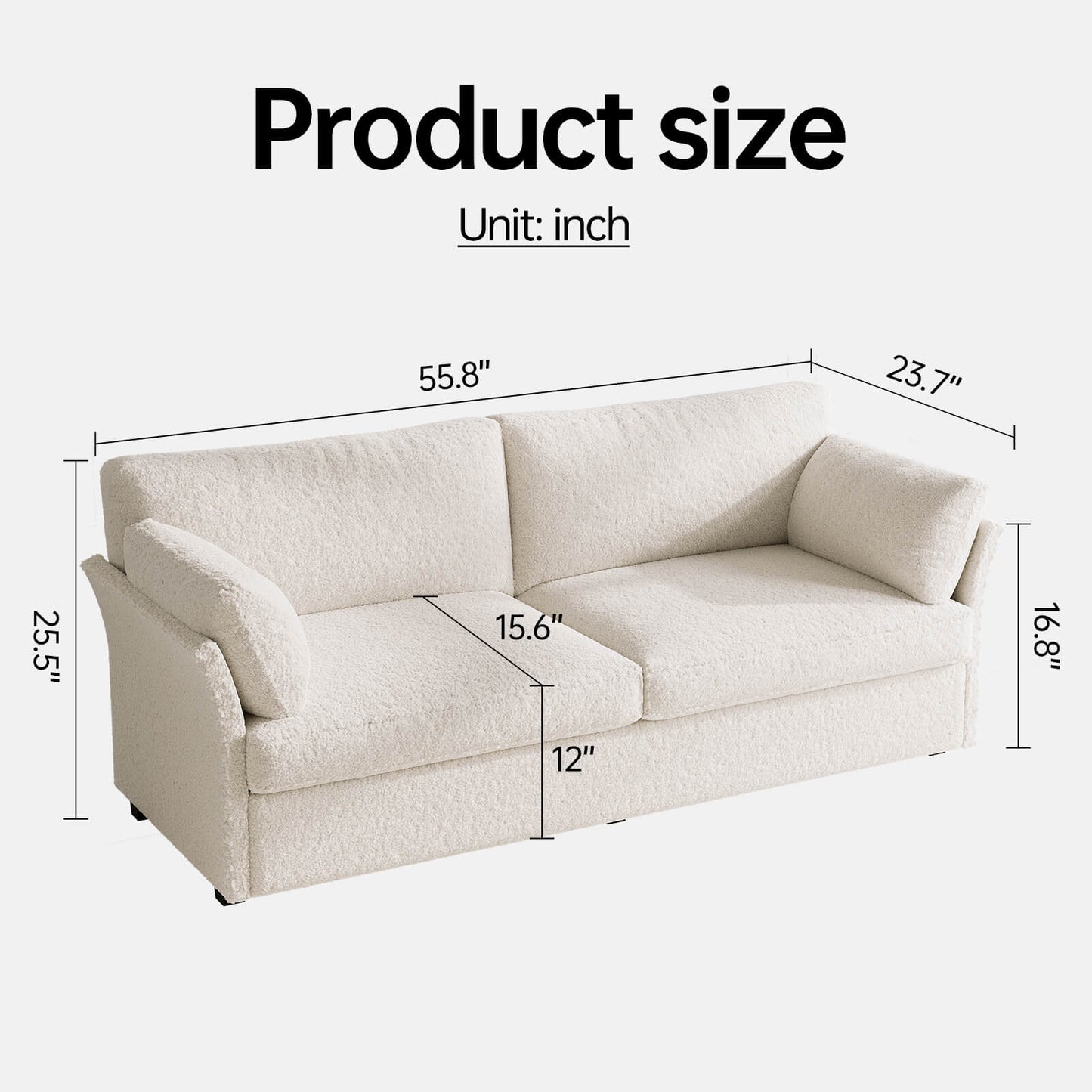 Guyii Beige Loveseat Sofa - Small 2-Seater with 2 Pillows