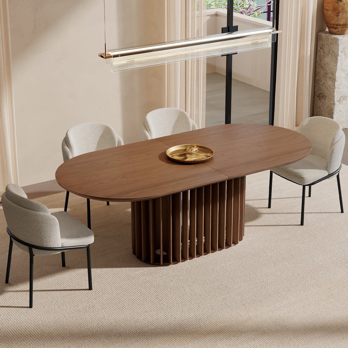 GUYII Modern Farmhouse Large Dining Set, Mid-Century Table & 4-8 Comfortable Chairs