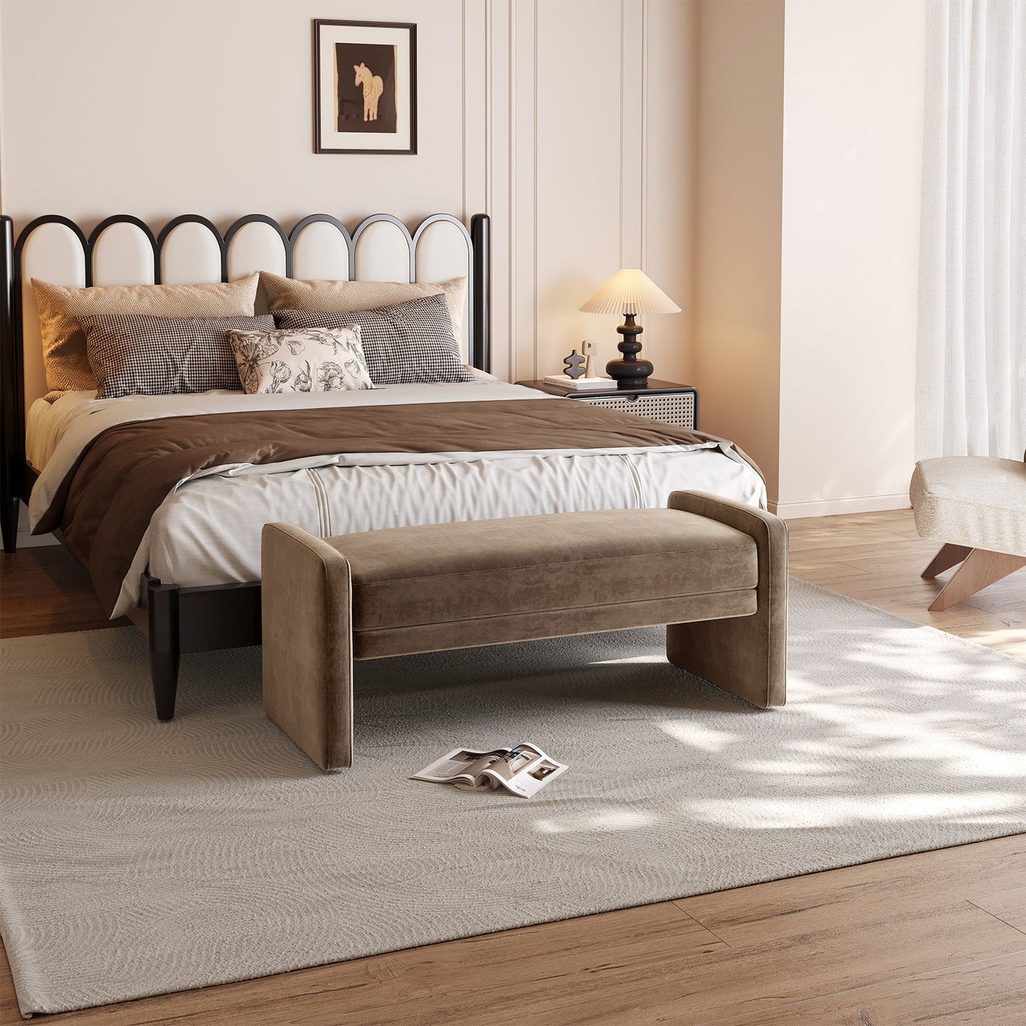 Guyii Deep Brown Multi-Functional Storage Bench – Modern Entryway & Bedroom Seat with Cushion