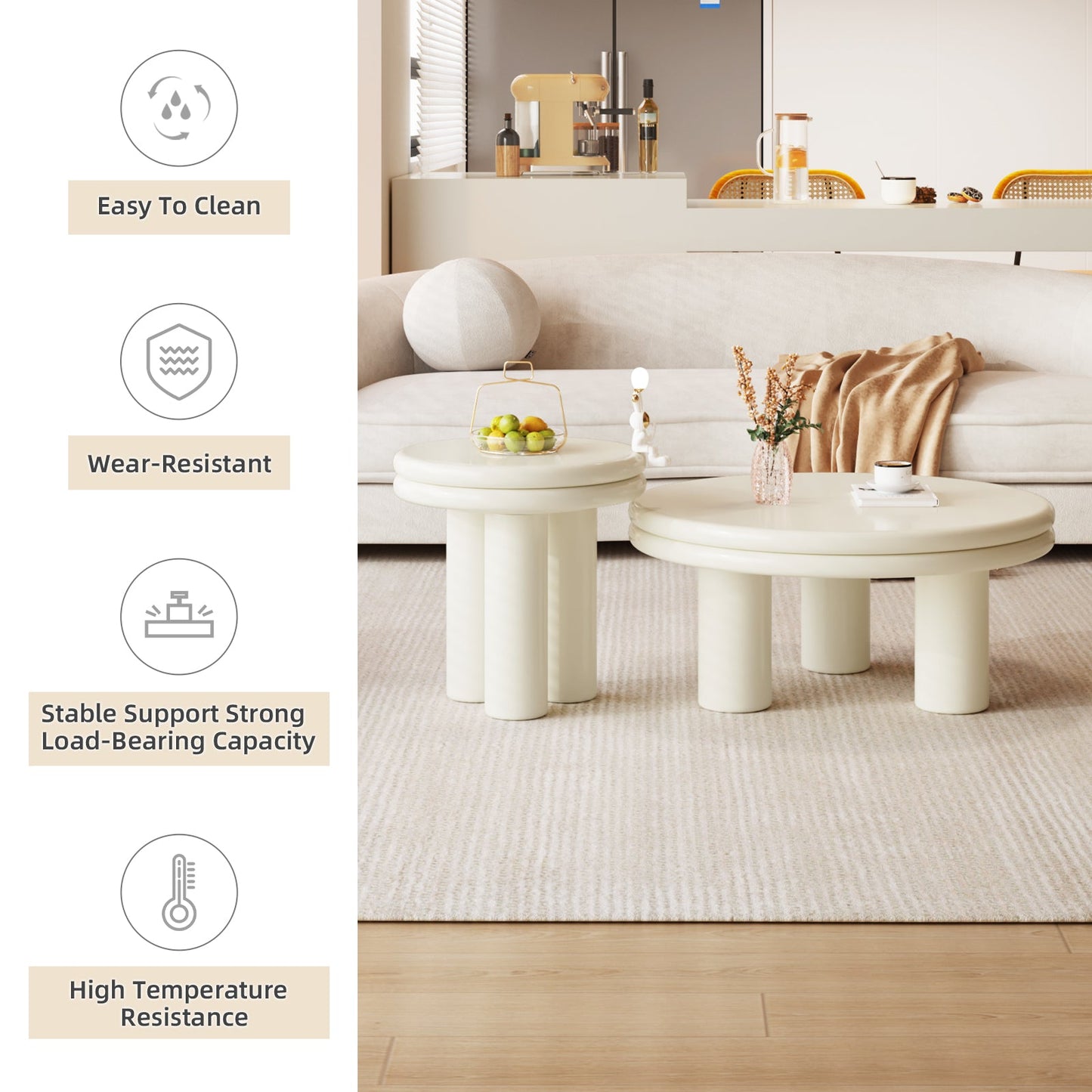 Guyii Modern Nesting Coffee Table, Round Coffee Table Set