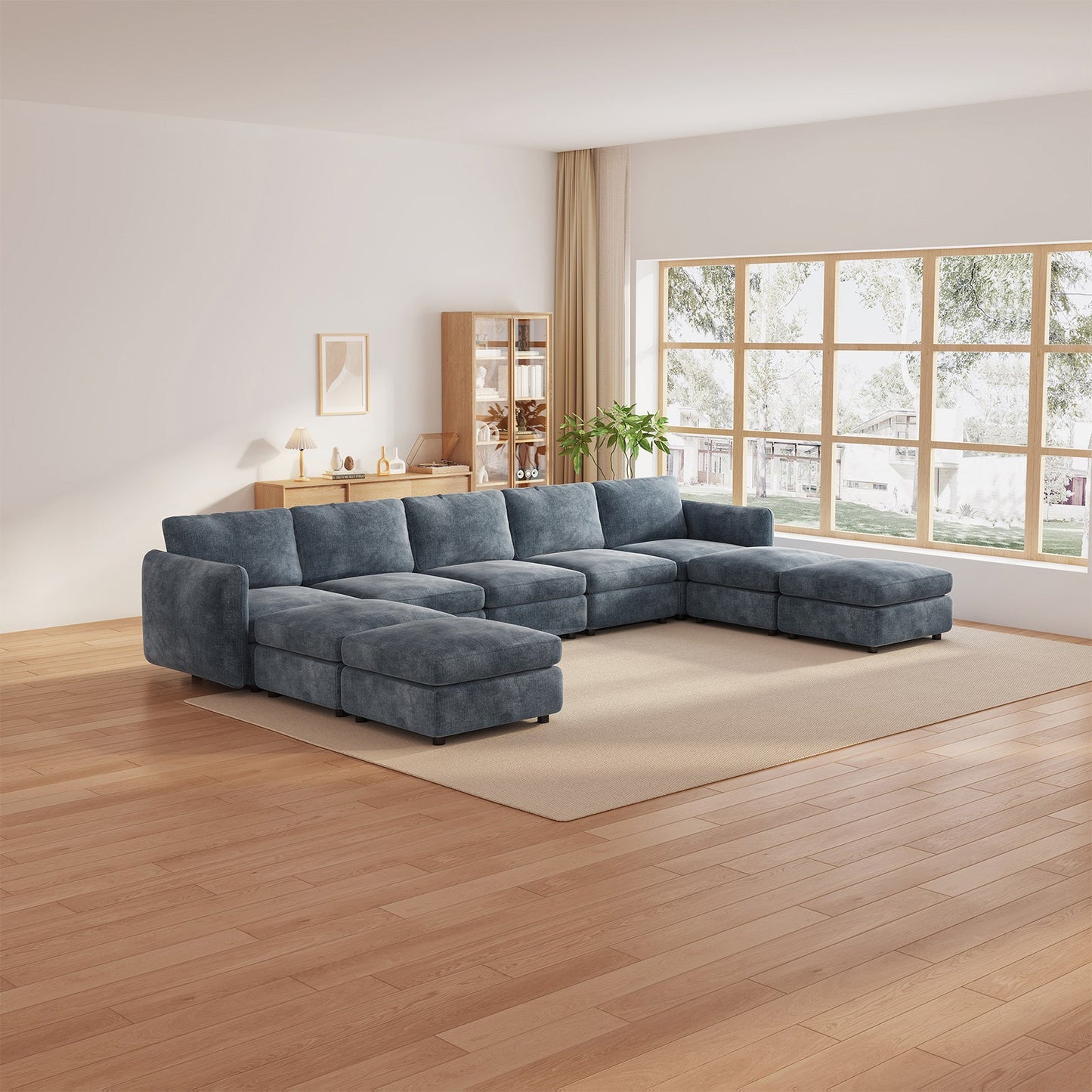 Guyii Oversized U-Shaped Modular Sectional Sofa with Storage Ottomans, 5-9 Seater Couch for Living Room, Blue Fabric, Easy Assembly