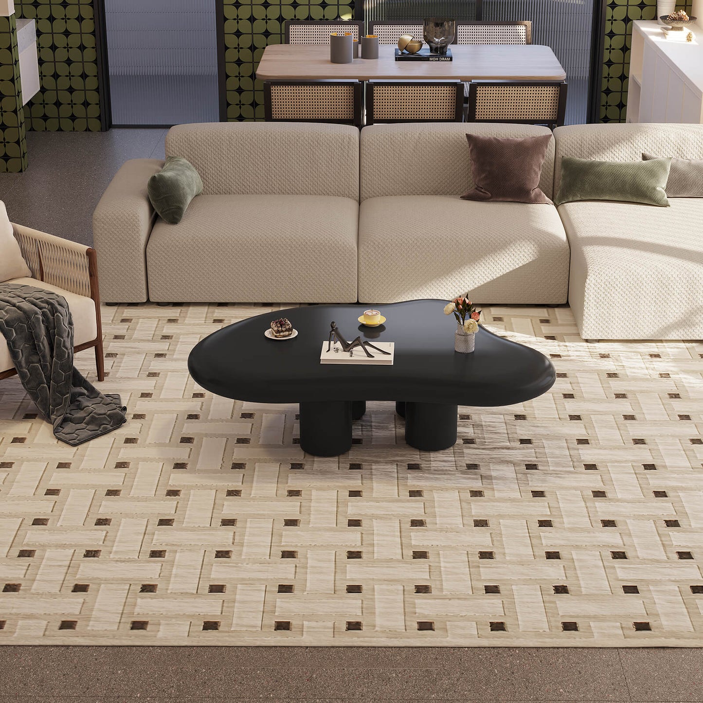 Guyii 46.06" Black Cloud Coffee Table, Cute Modern Coffee Table with 4-Leg Design