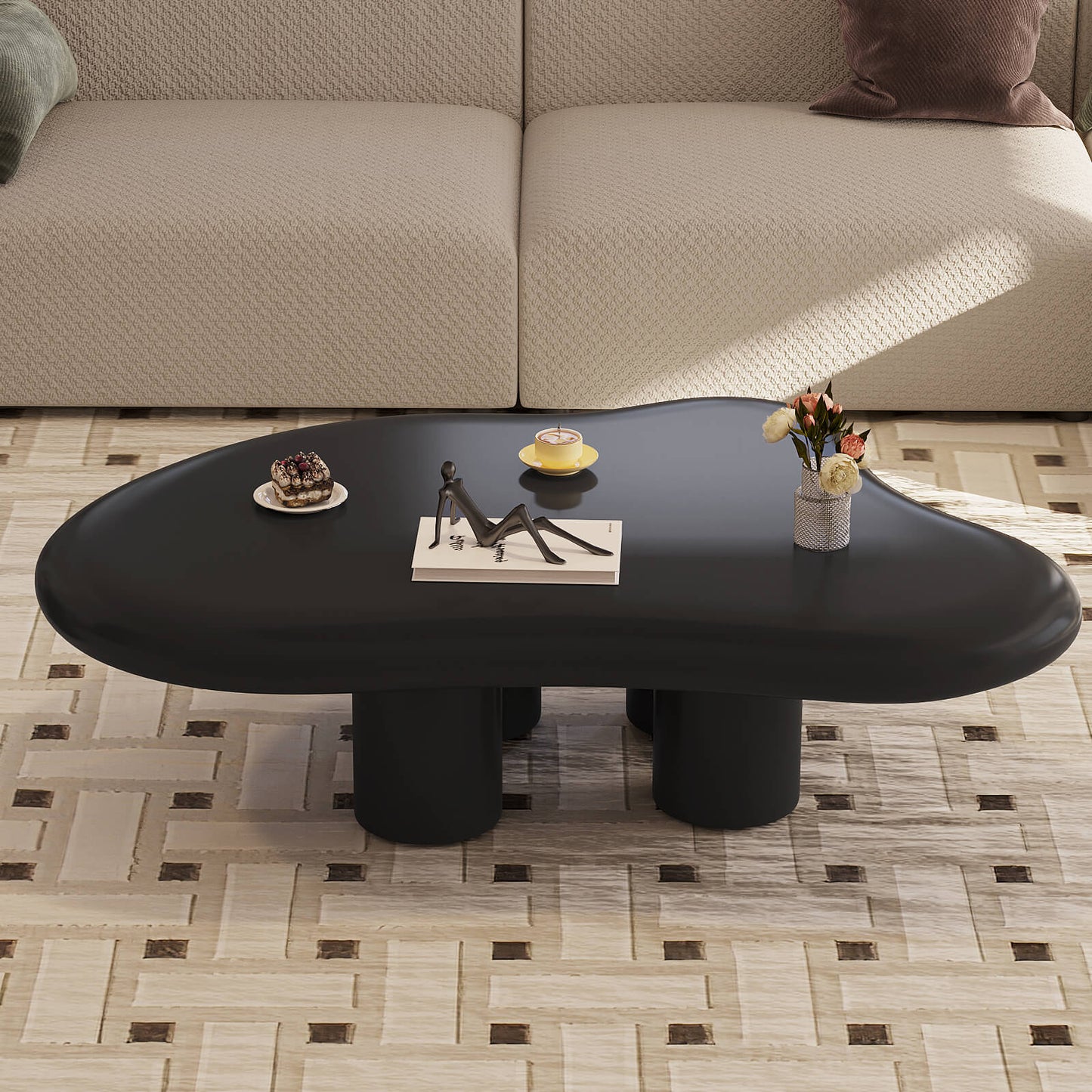 Guyii 46.06" Black Cloud Coffee Table, Cute Modern Coffee Table with 4-Leg Design