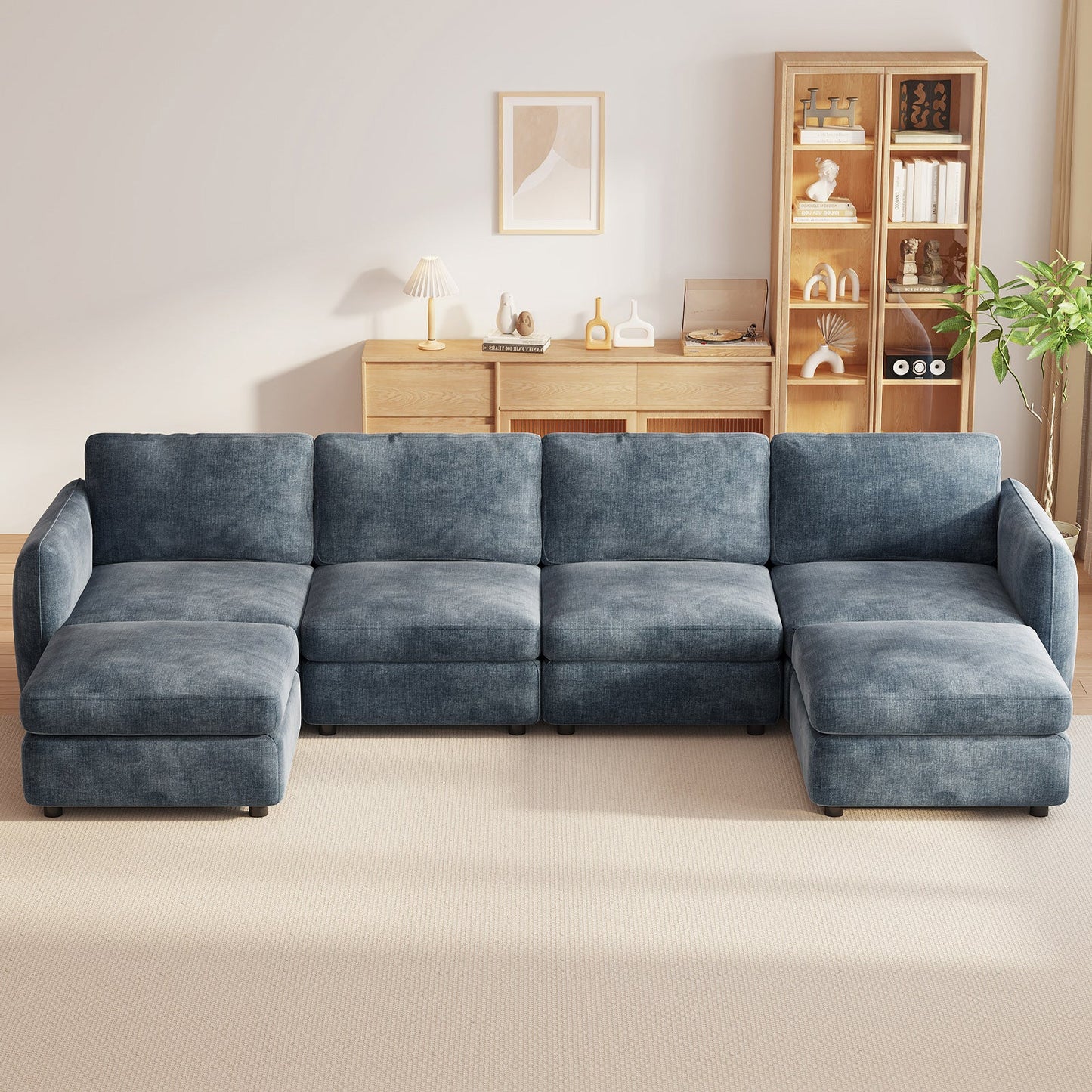 Guyii Oversized U-Shaped Modular Sectional Sofa with Storage Ottomans, 5-9 Seater Couch for Living Room, Blue Fabric, Easy Assembly