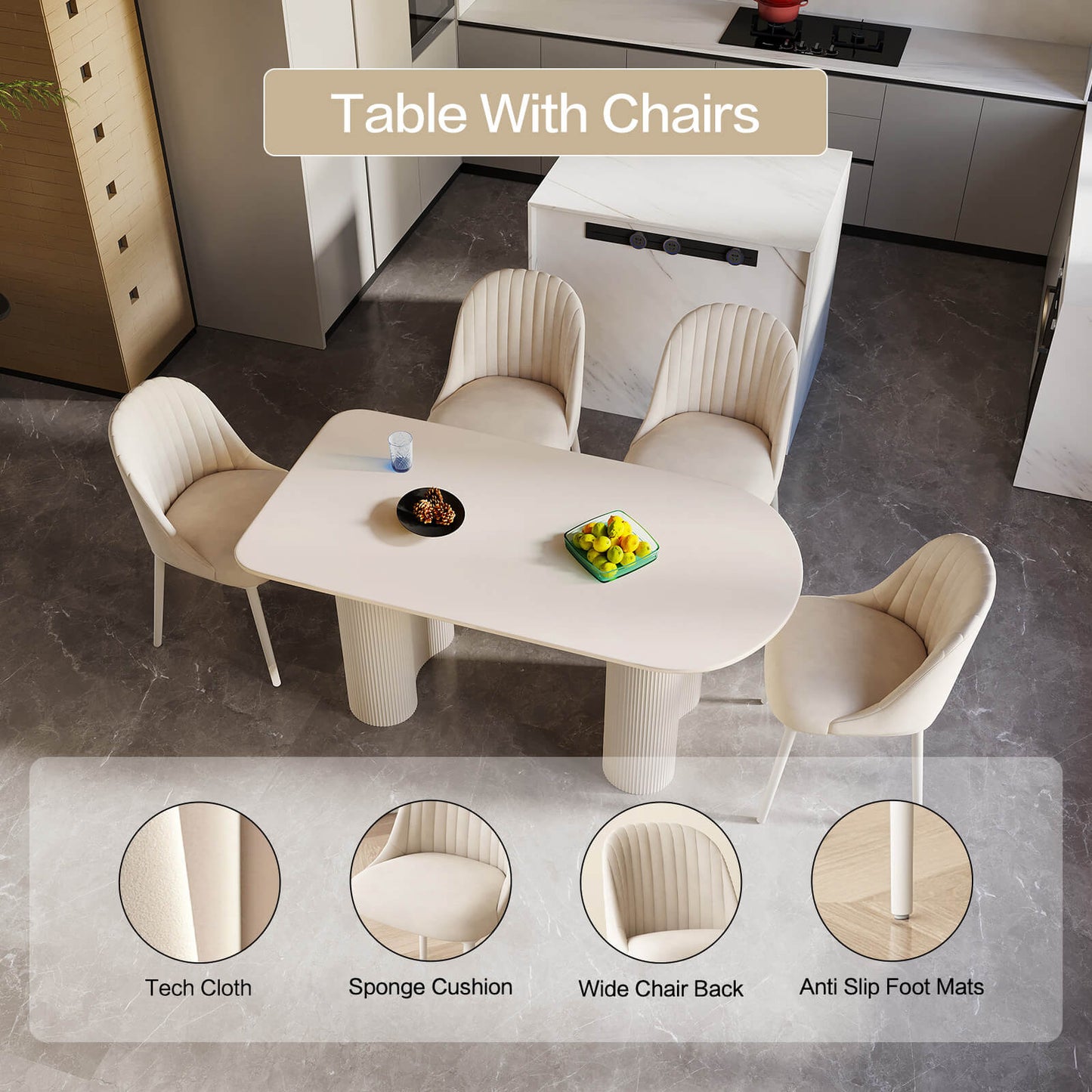 Guyii 55.11" Dining Table Set with 4 Chairs, Modern Kitchen Table Set | Q5209-UK