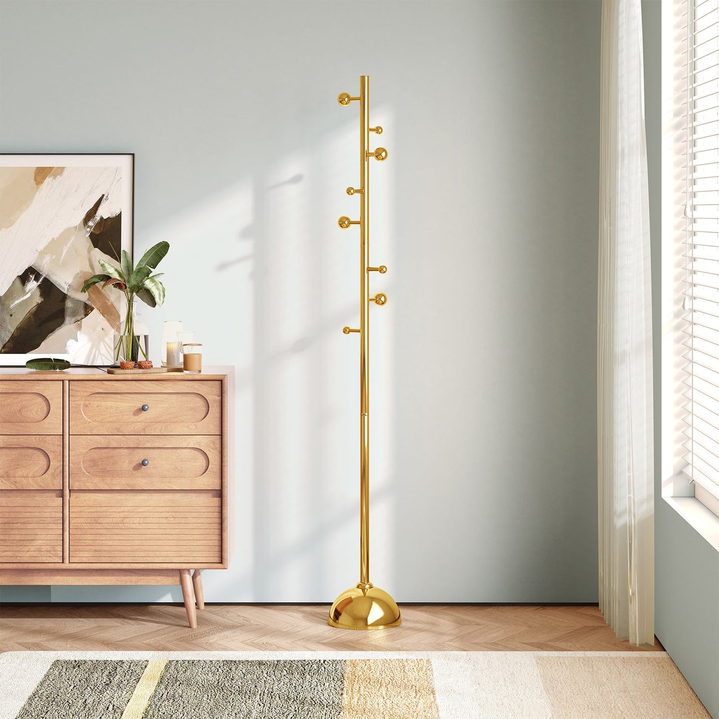 Guyii Gold Metal Coat or Hat Rack Stand Freestanding, with Metal Base