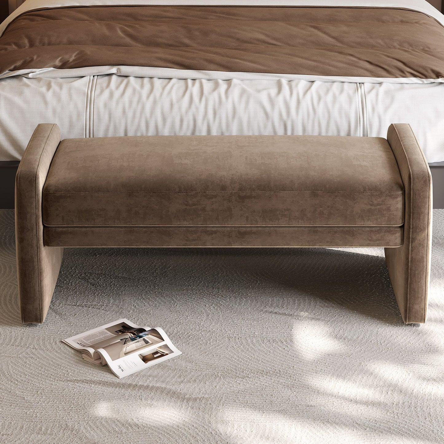 Guyii Deep Brown Multi-Functional Storage Bench – Modern Entryway & Bedroom Seat with Cushion