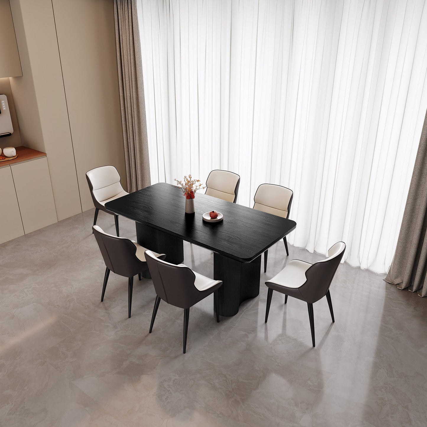 Guyii 62.99" Black Rectangular Dining Table Set with 6 Chairs, Modern Kitchen Table Set