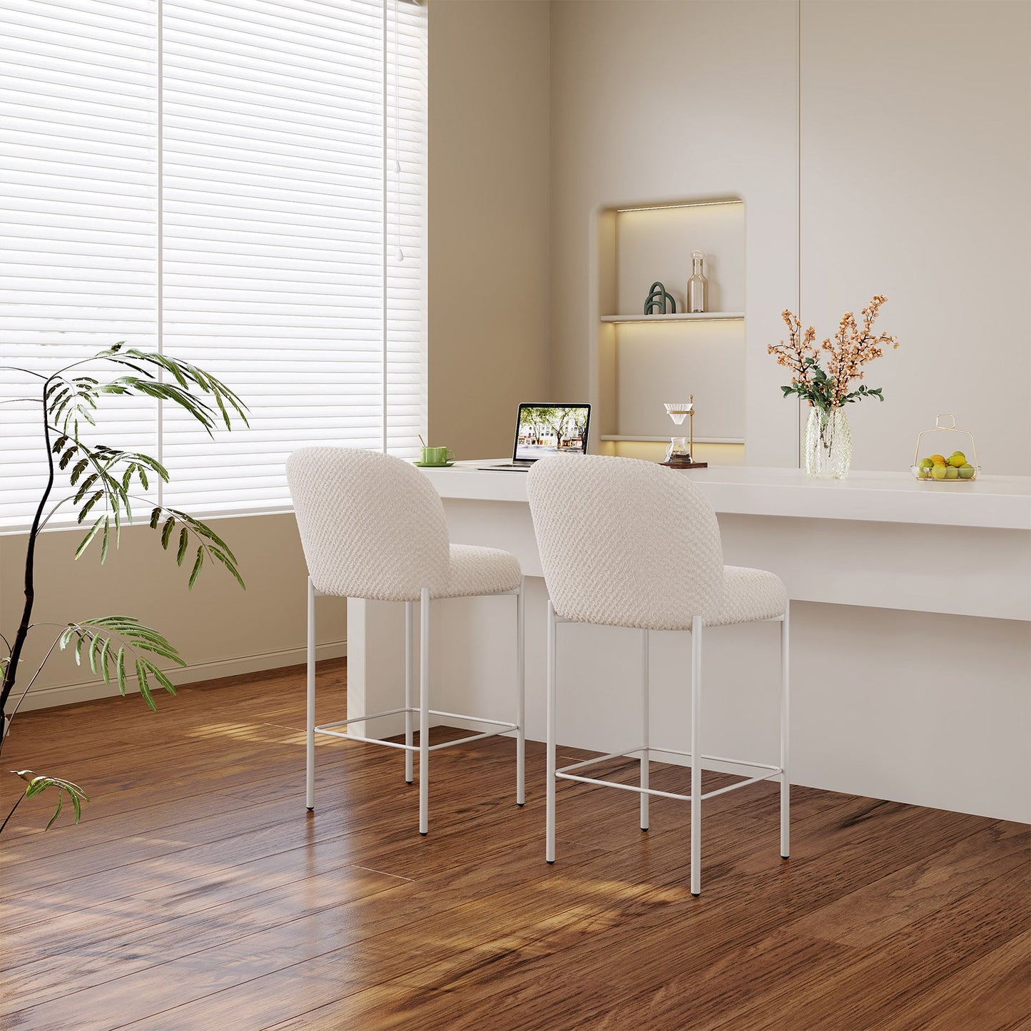 Guyii 2-Set Counter Height Bar Stools Set of 2, Upholstered Barstools with Backs and Metal Legs