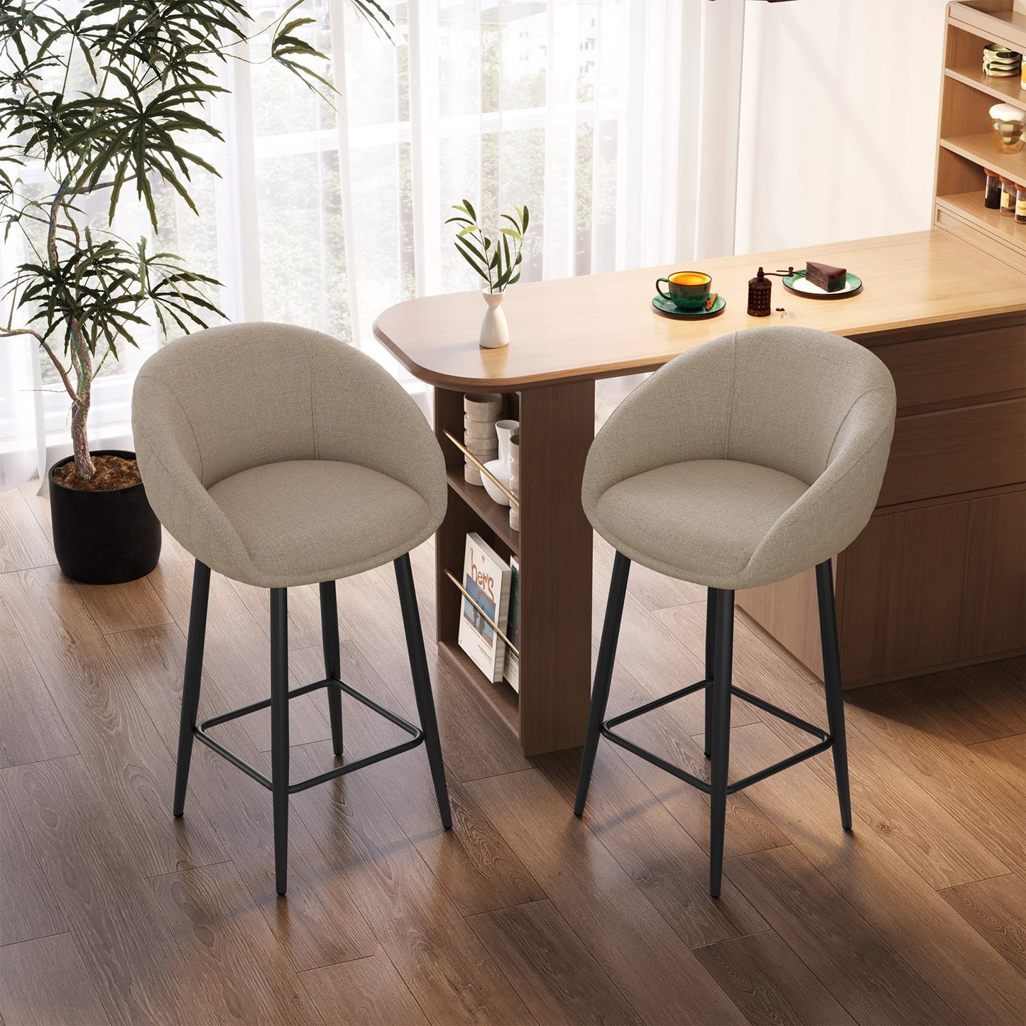 Guyii 2-Pack Counter Stools Set, 35.43" H Linen Fabric Bar Chairs