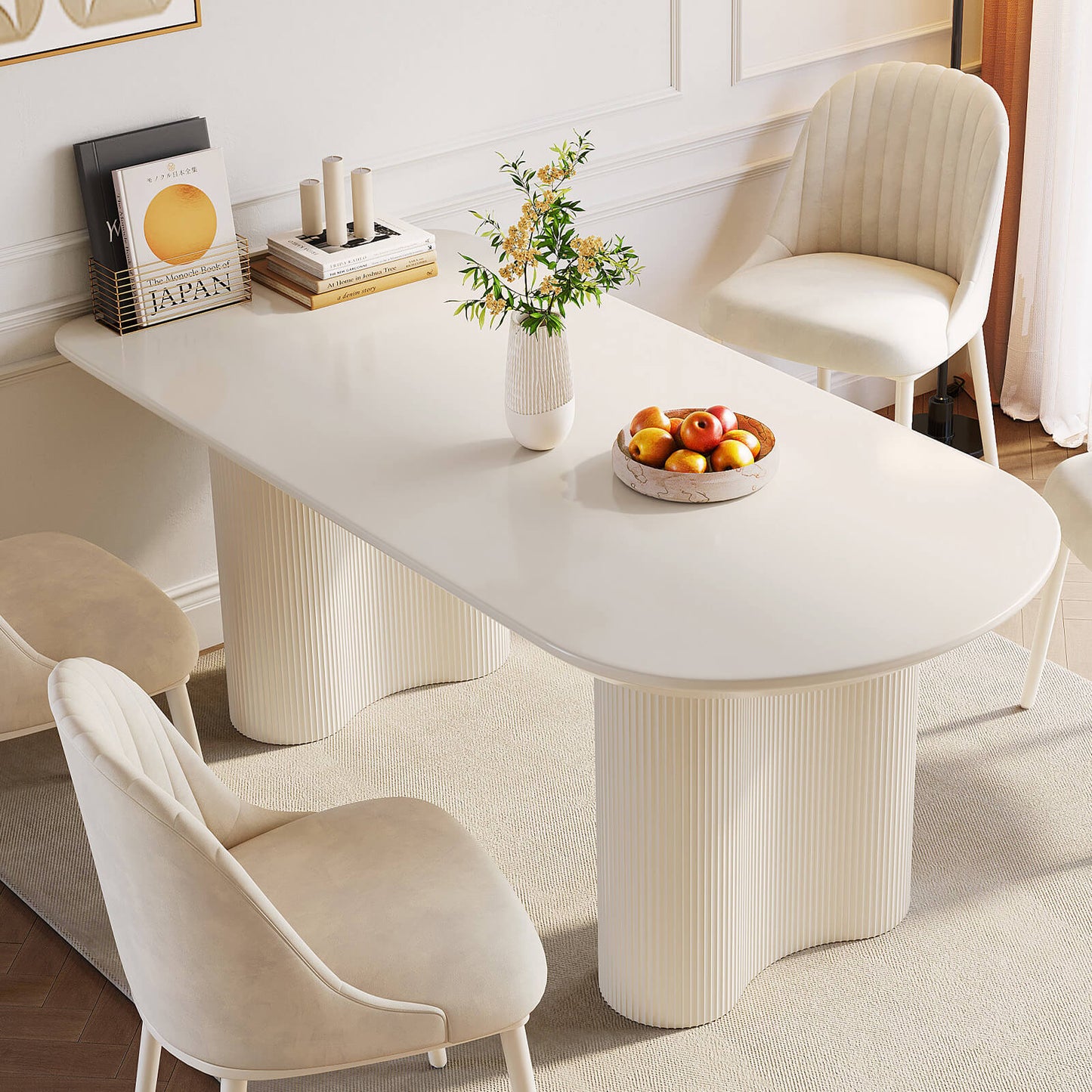 Guyii 62.99" White Dining Table Set with 6 Chairs, Modern Kitchen Table Set