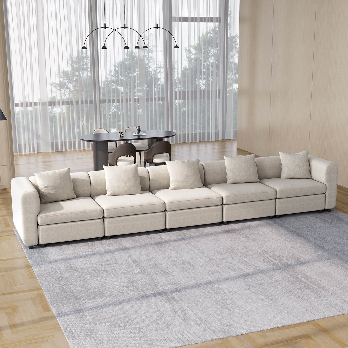 Guyii Velvet Sectional Sofa, Modern Oversized 5-Seat Sofa with 5 Pillows