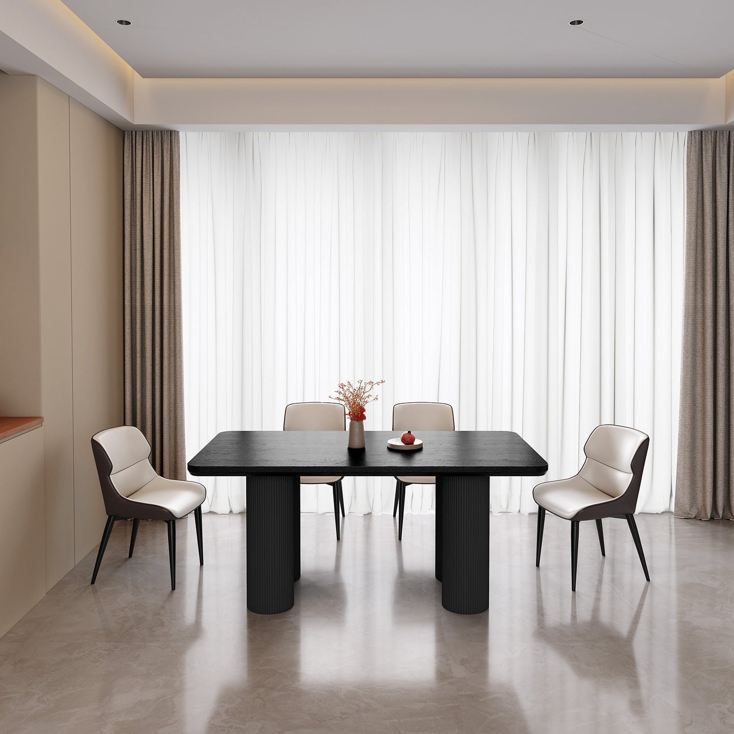 Guyii 62.99" Black Rectangular Dining Table Set with 4 Chairs, Modern Kitchen Table Set