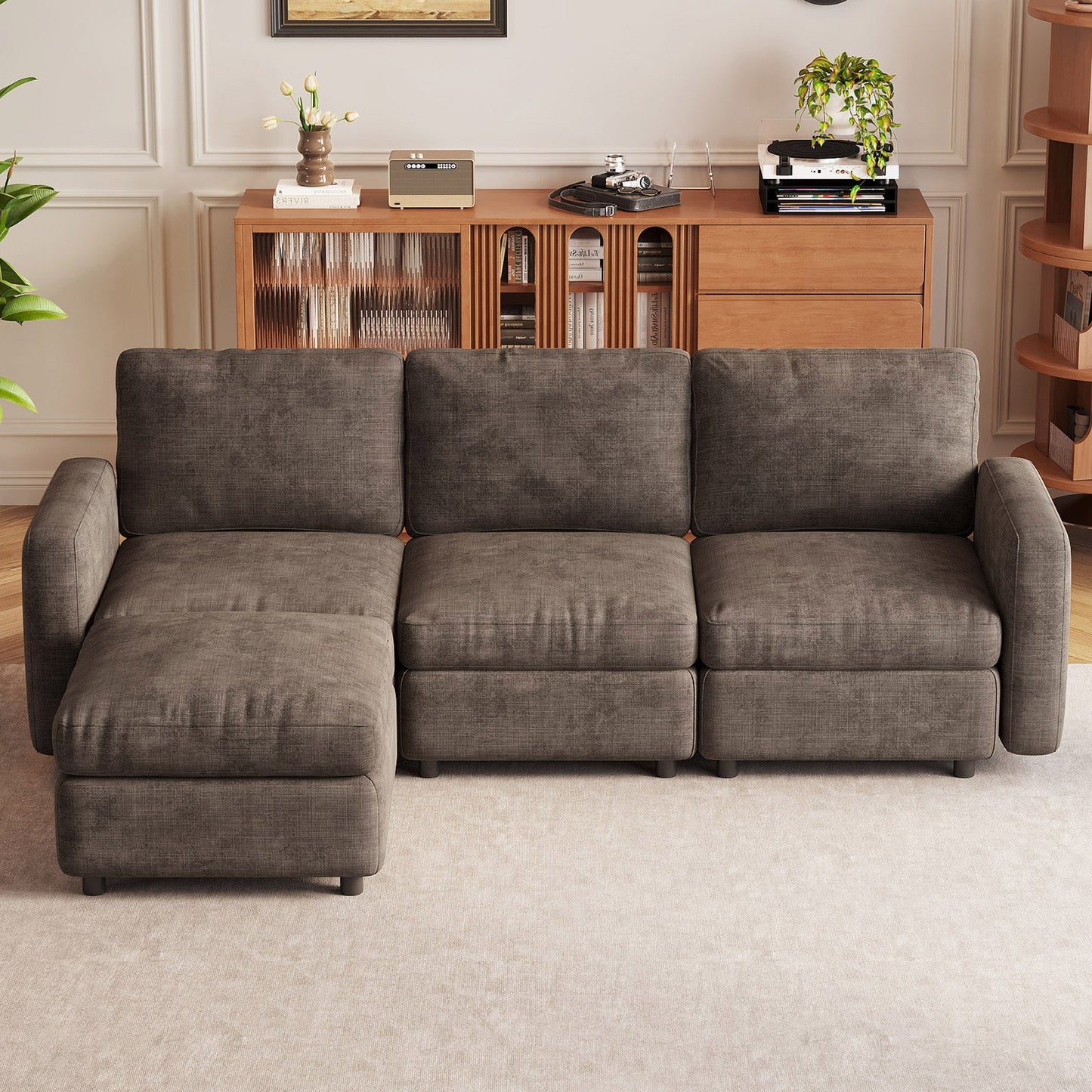 Guyii Oversized Modular Sectional Sofa, Dark Brown 4-9 Seater U-Shaped Convertible Couch with Storage Ottomans, Fabric, Easy Assembly
