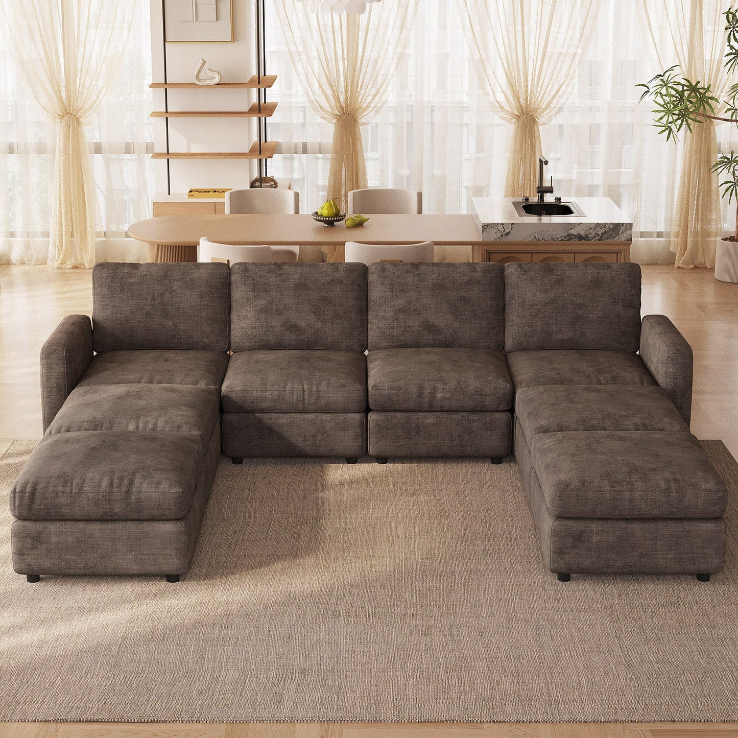 Guyii Oversized Modular Sectional Sofa, Dark Brown 4-9 Seater U-Shaped Convertible Couch with Storage Ottomans, Fabric, Easy Assembly
