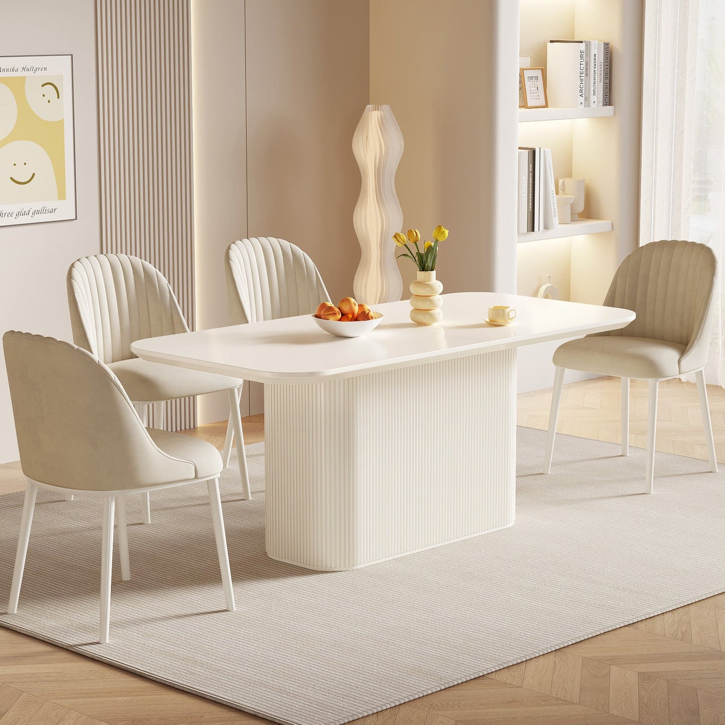 Guyii 63.5" Rectangular Dining Table – Cream White Modern Table for 4–6 People, Table Only