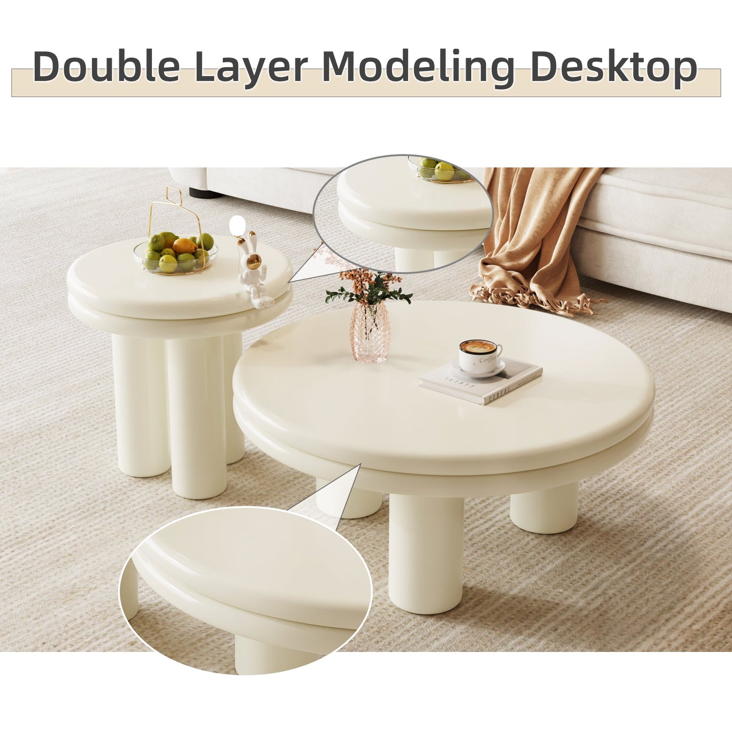Guyii Modern Nesting Coffee Table, Round Coffee Table Set