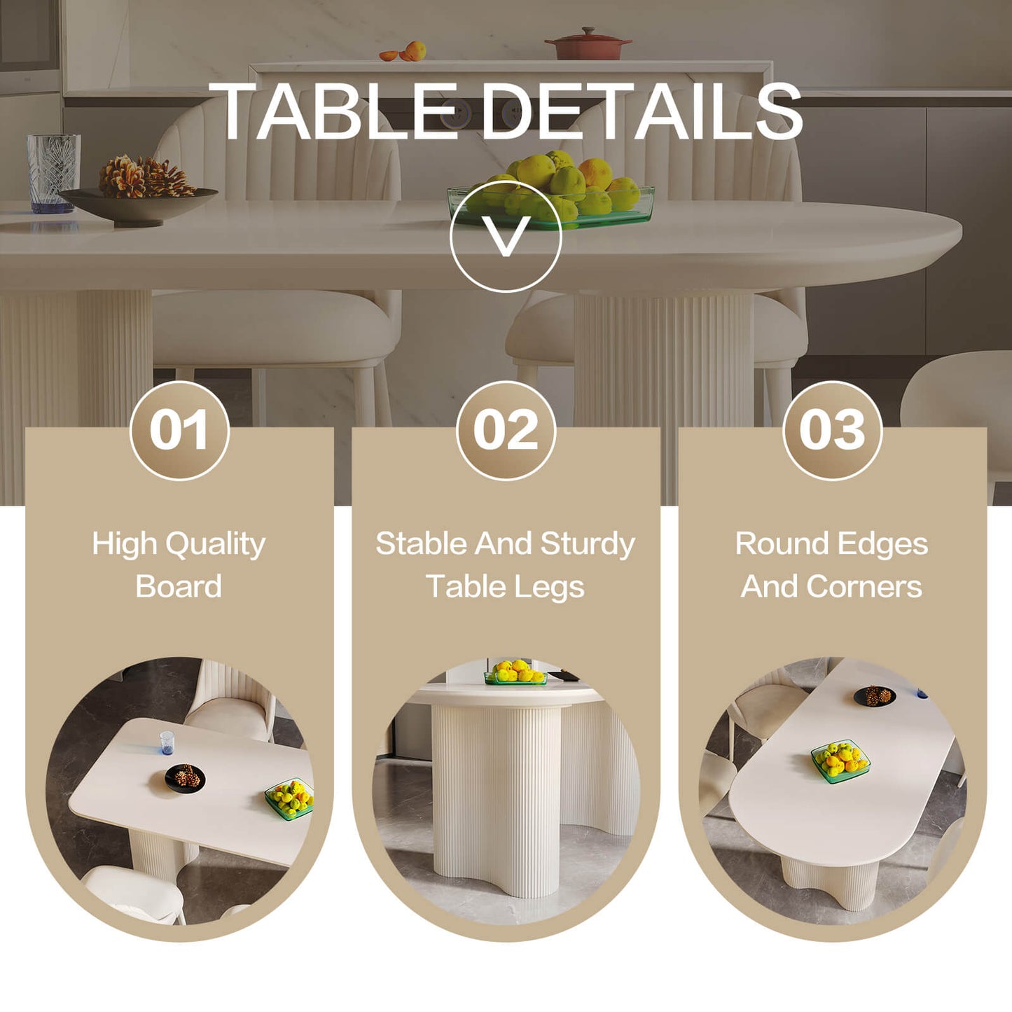 Guyii 54.52" White Dining Table Set with 6 Chairs, Modern Kitchen Table Set