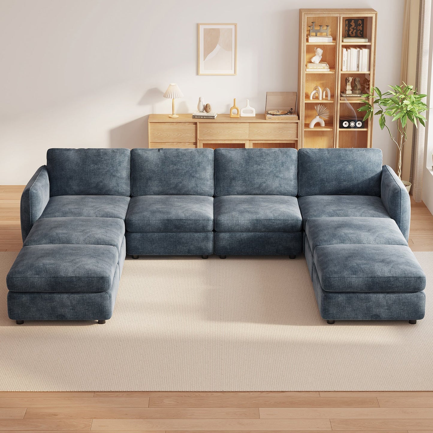 Guyii Oversized U-Shaped Modular Sectional Sofa with Storage Ottomans, 5-9 Seater Couch for Living Room, Blue Fabric, Easy Assembly