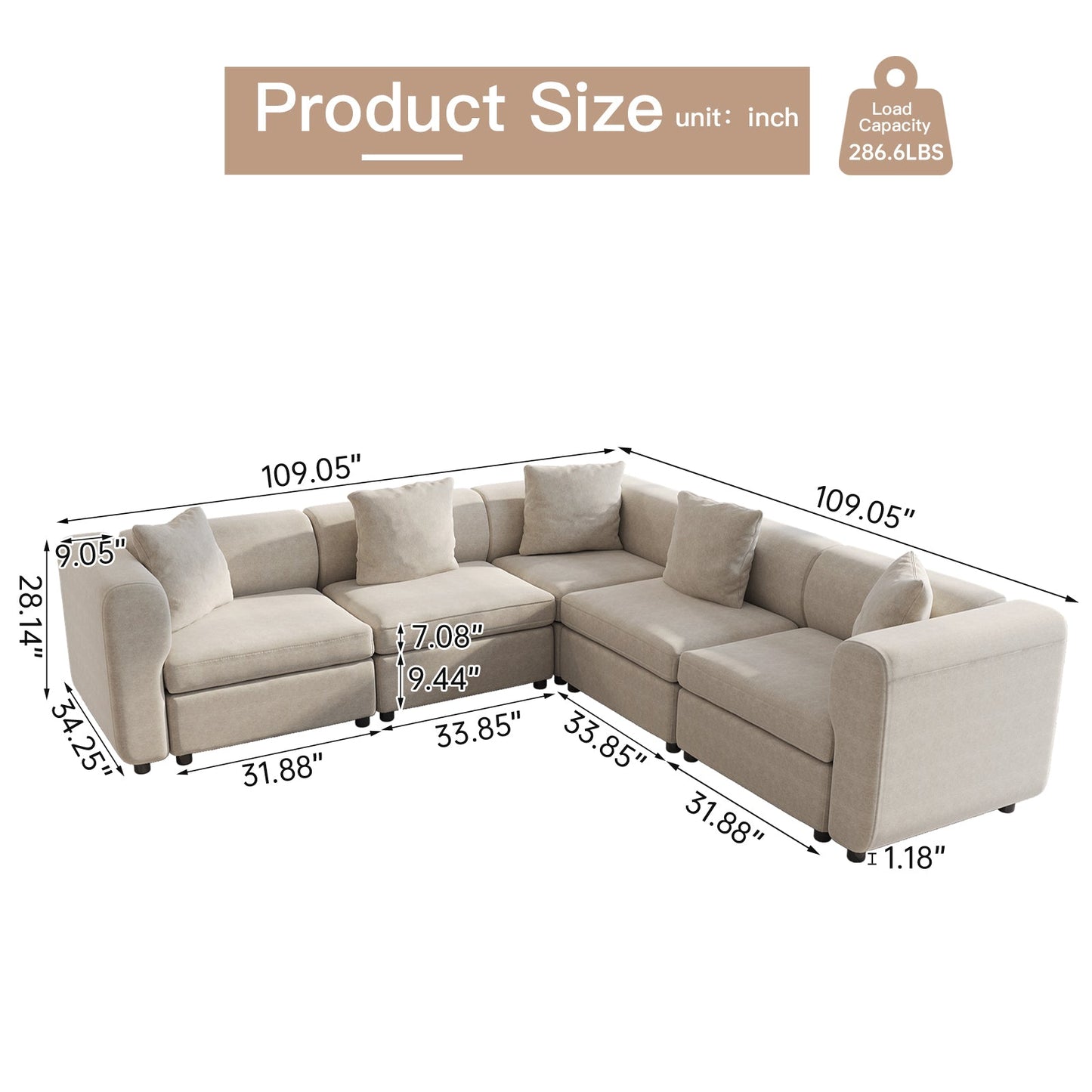 Guyii 4-9 Piece Velvet Sectional Sofa Couch, Convertible Sofa with Cushions