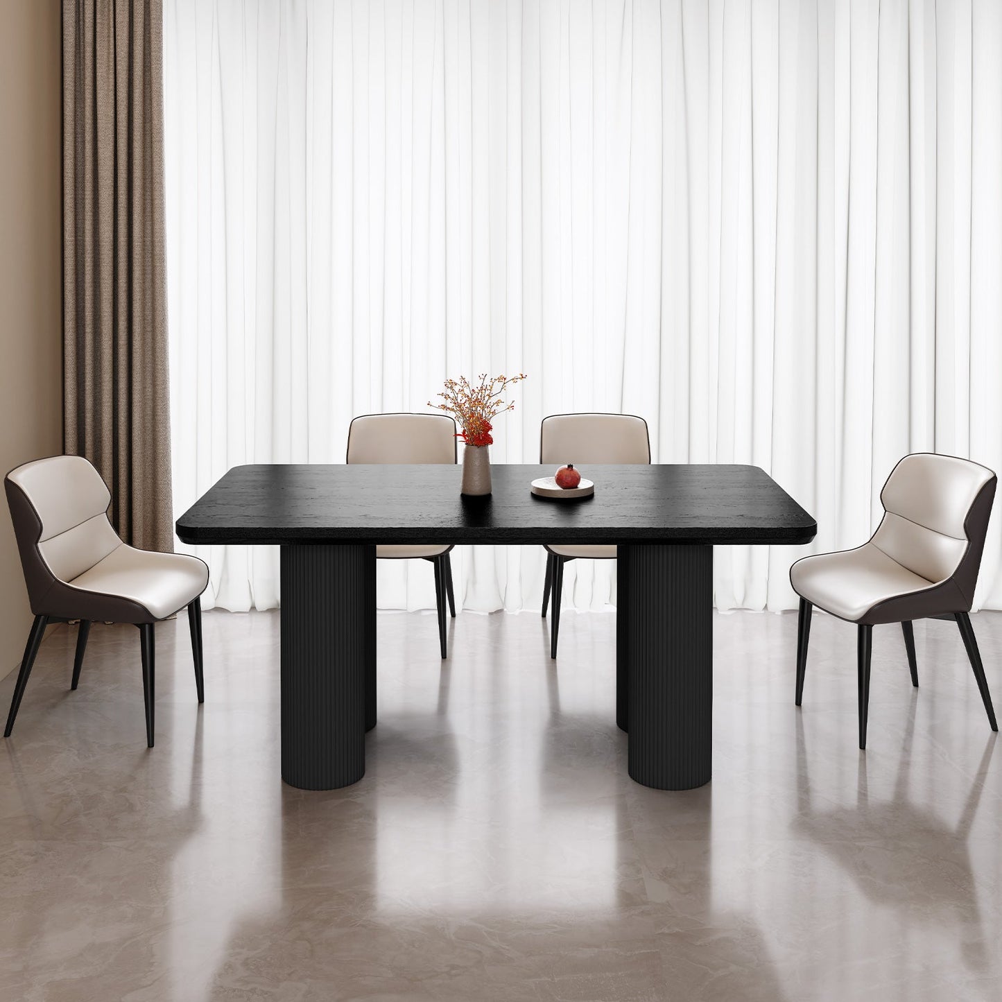 Guyii 62.99" Black Rectangular Dining Table Set with 4 Chairs, Modern Kitchen Table Set