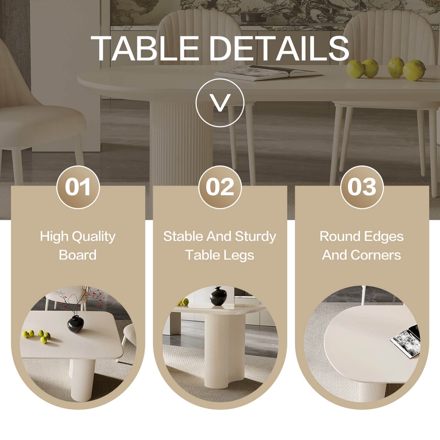 Guyii 70.87" White Dining Table Set with 6 Chairs, Modern Kitchen Table Set