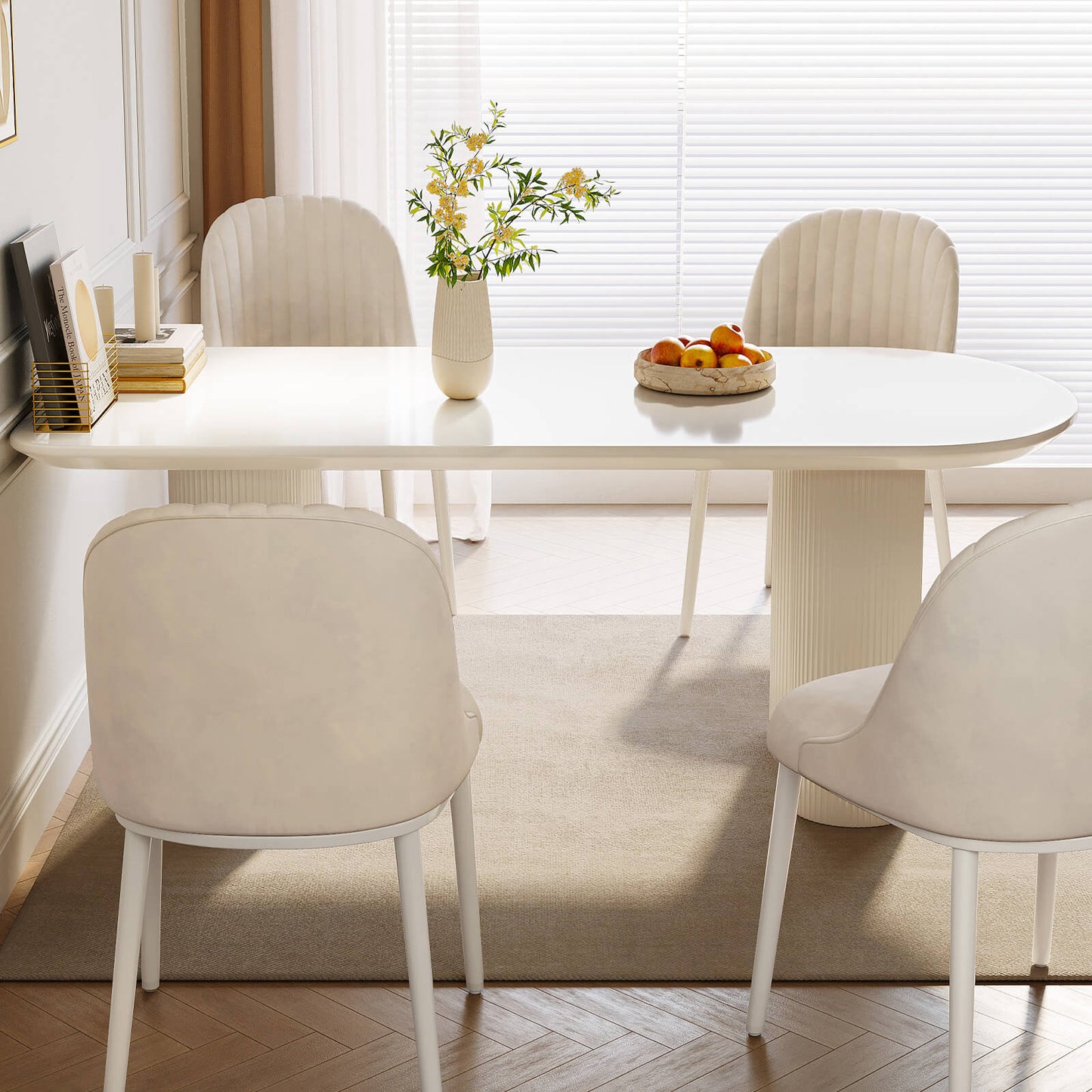 Guyii 62.99" White Dining Table Set with 4 Chairs, Modern Kitchen Table Set