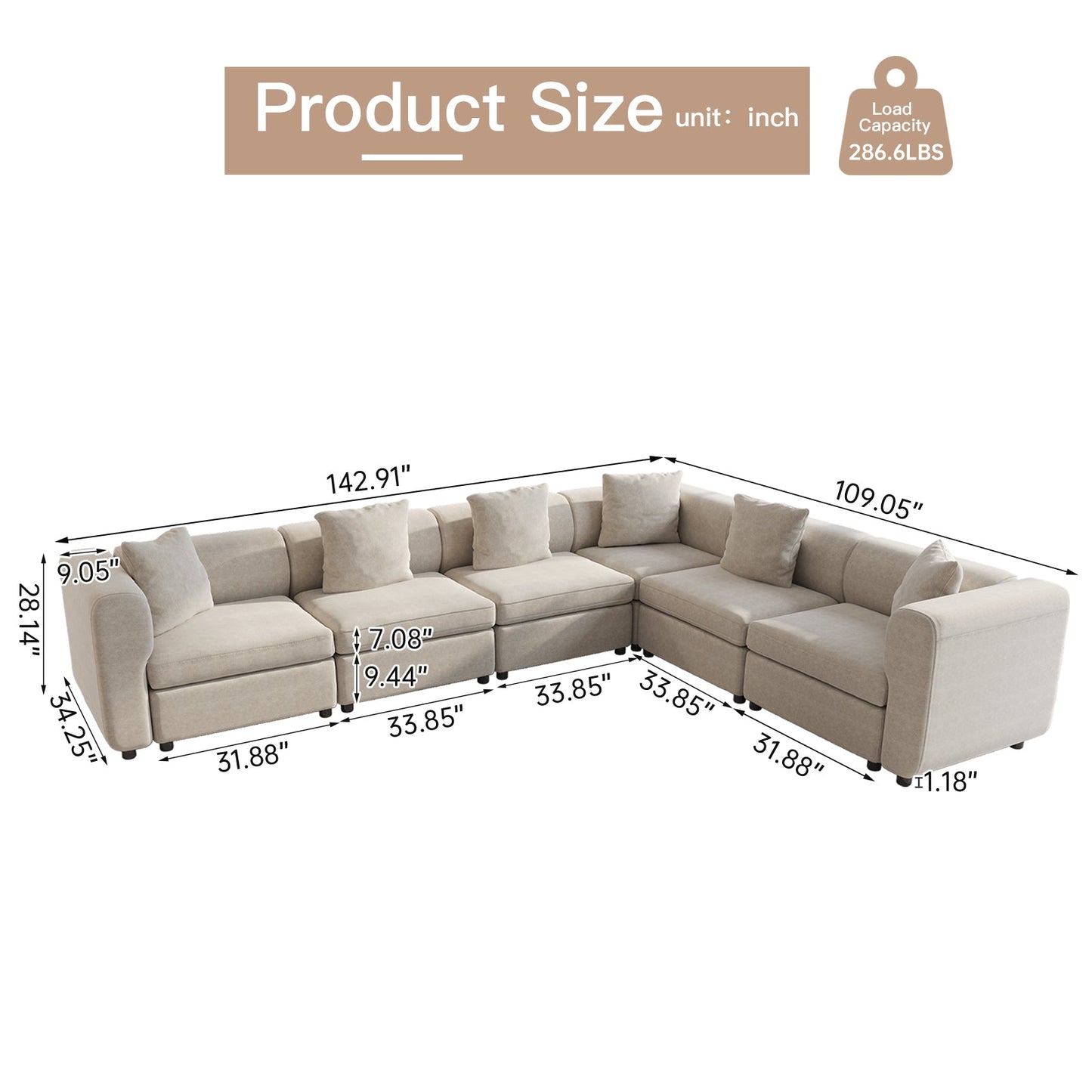 Guyii 4-9 Piece Velvet Sectional Sofa Couch, Convertible Sofa with Cushions